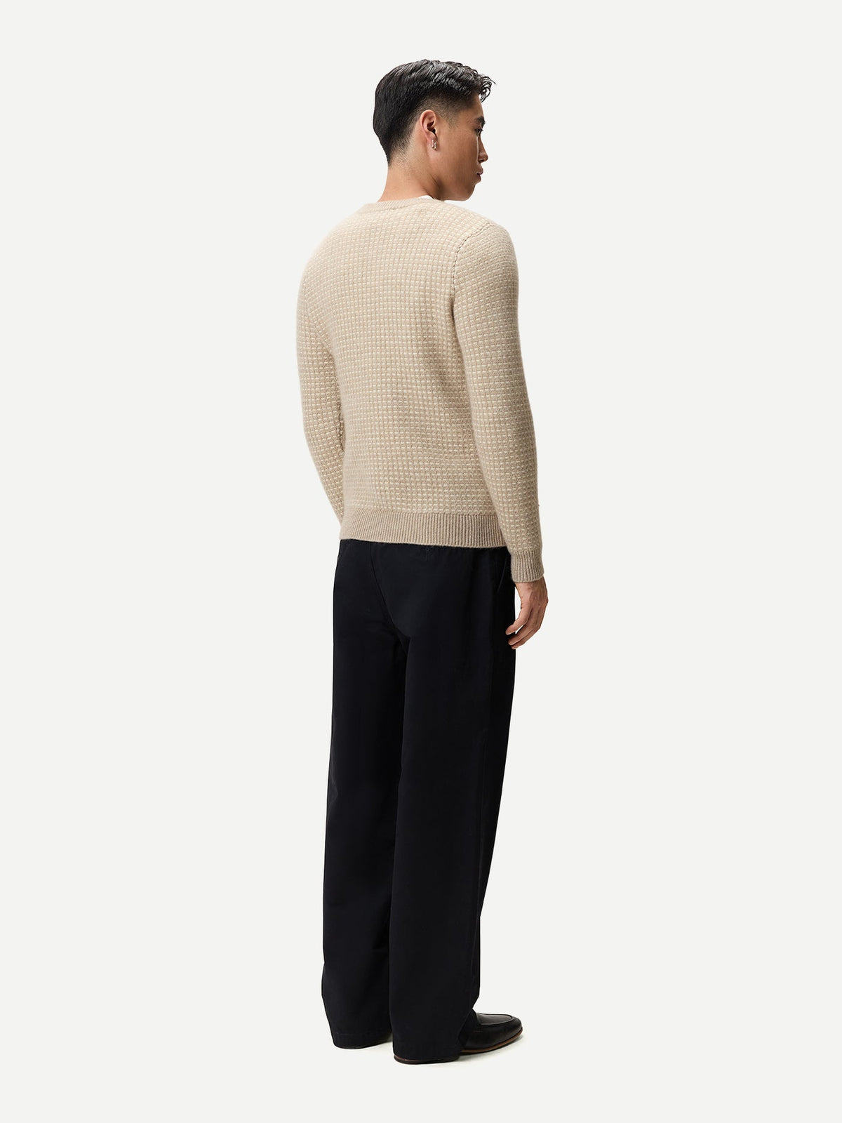 Men's Natural Color Cashmere Waffle Knit Sweater — Dusty Beige