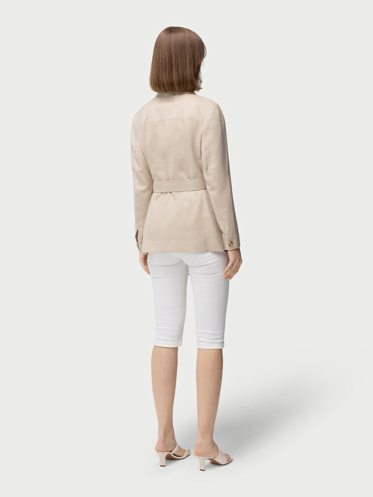 Natural Color Belted Cashmere Safari Jacket — Dusty Beige