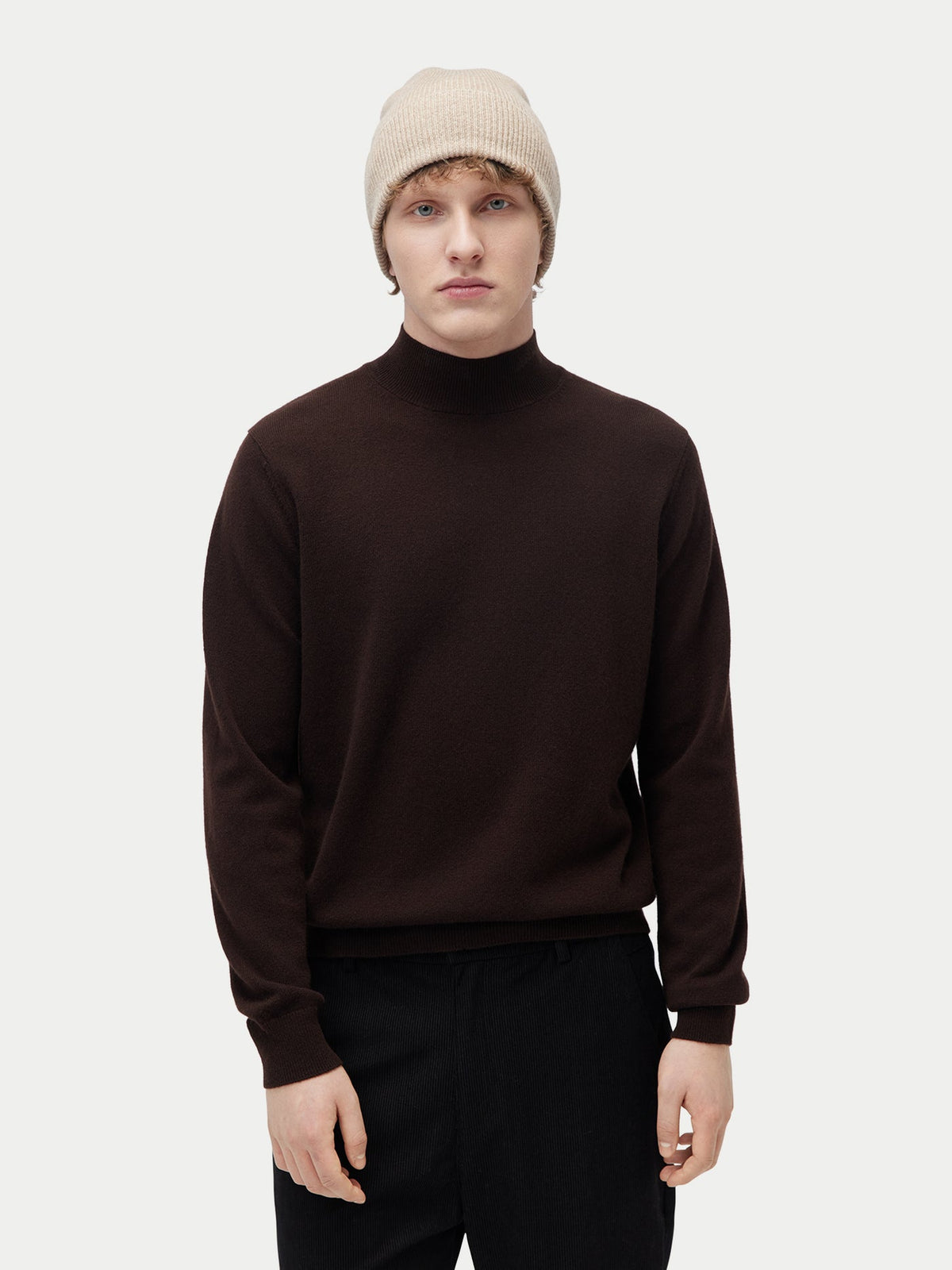 Cashmere Rib Knit Beanie — Dusty Beige