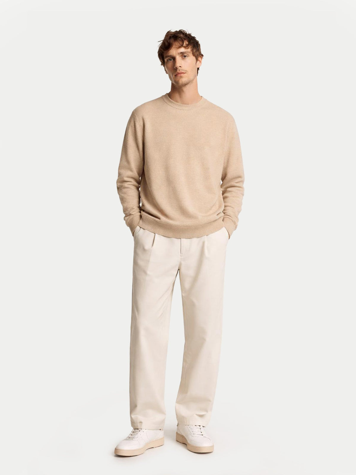Essential Crewneck Cashmere Sweater — Dusty Beige