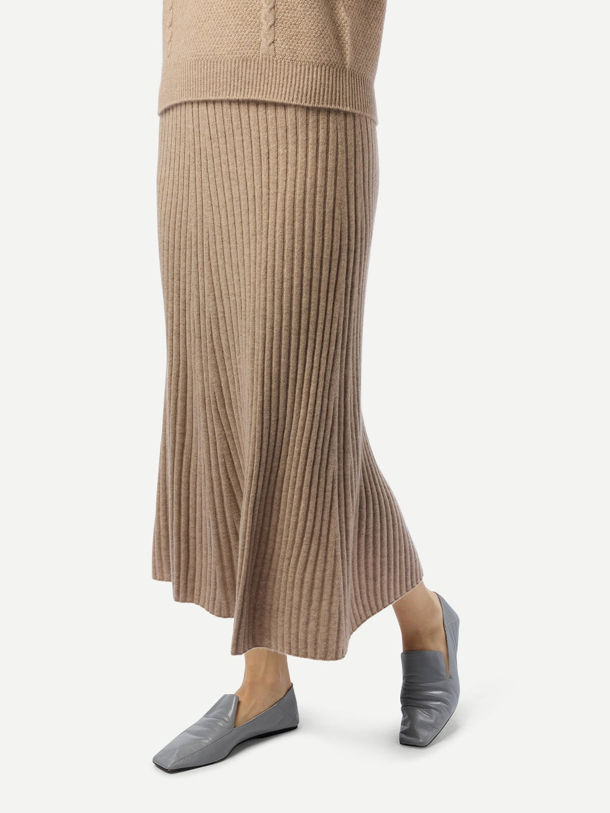 Calf-length Cashmere Skirt — Dusty Beige
