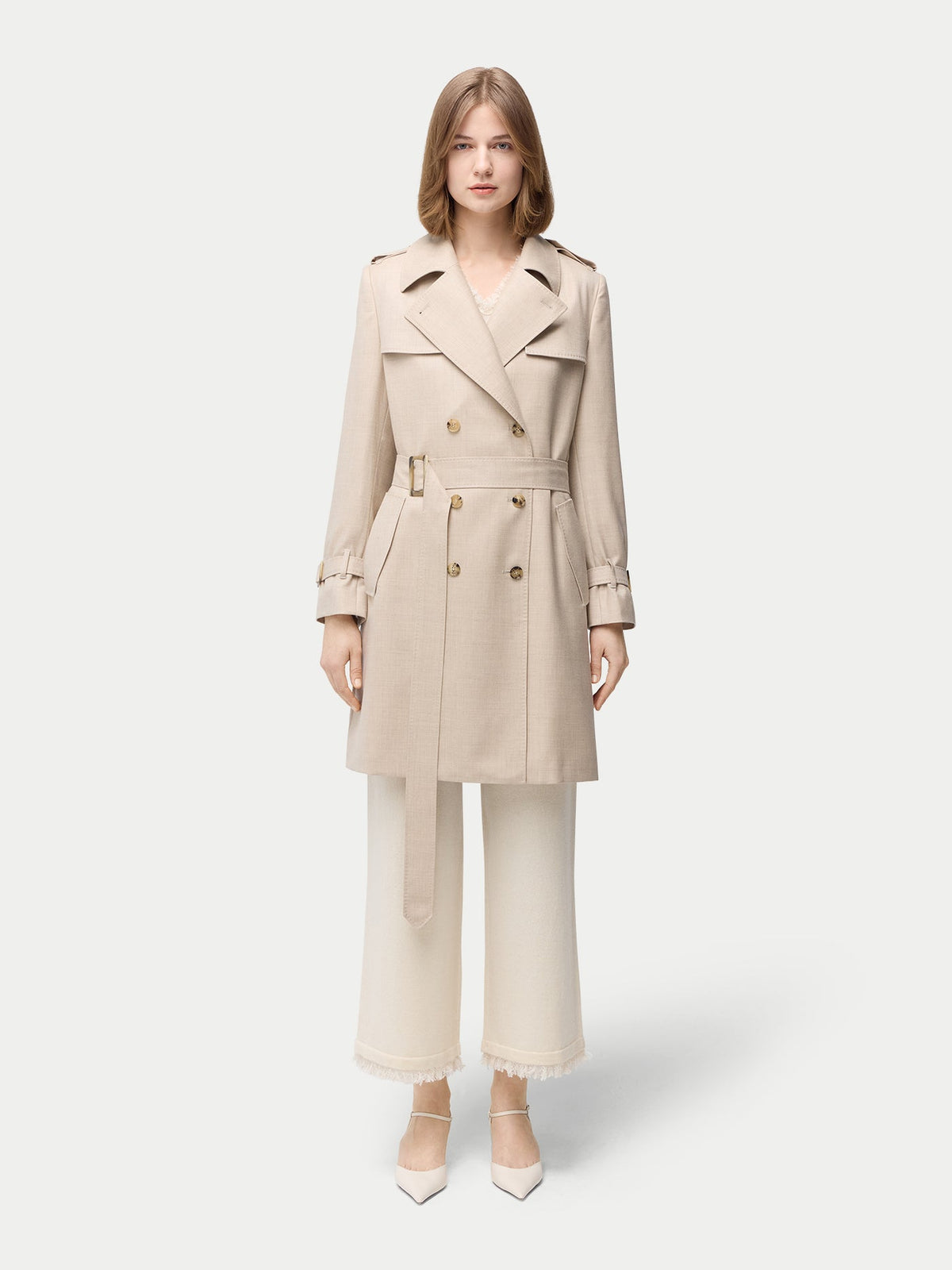 Double Breasted Cashmere Trench Coat — Dusty Beige