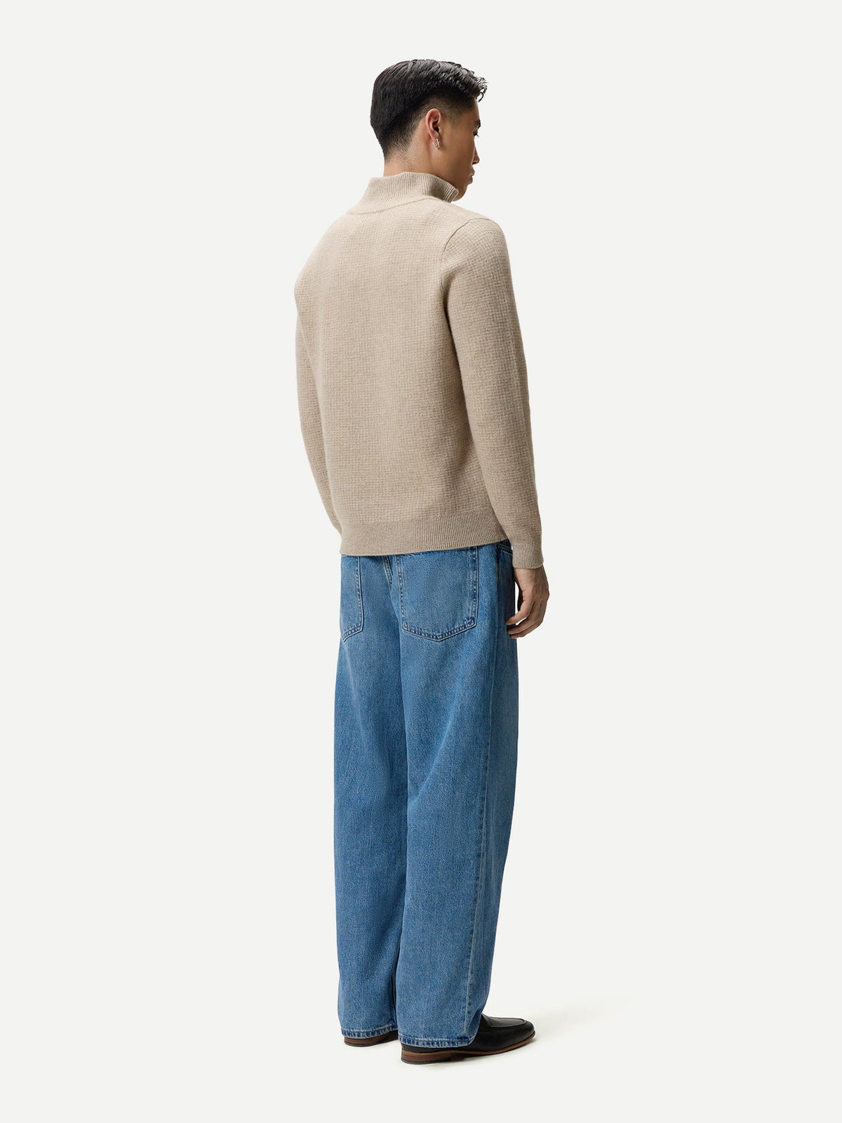 Men's Cashmere Waffle Knit Half-zip Sweater — Dusty Beige