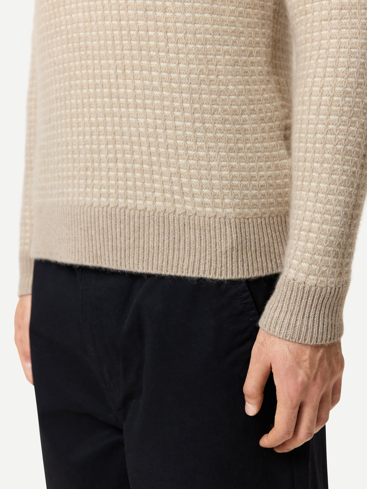 Men's Natural Color Cashmere Waffle Knit Sweater — Dusty Beige
