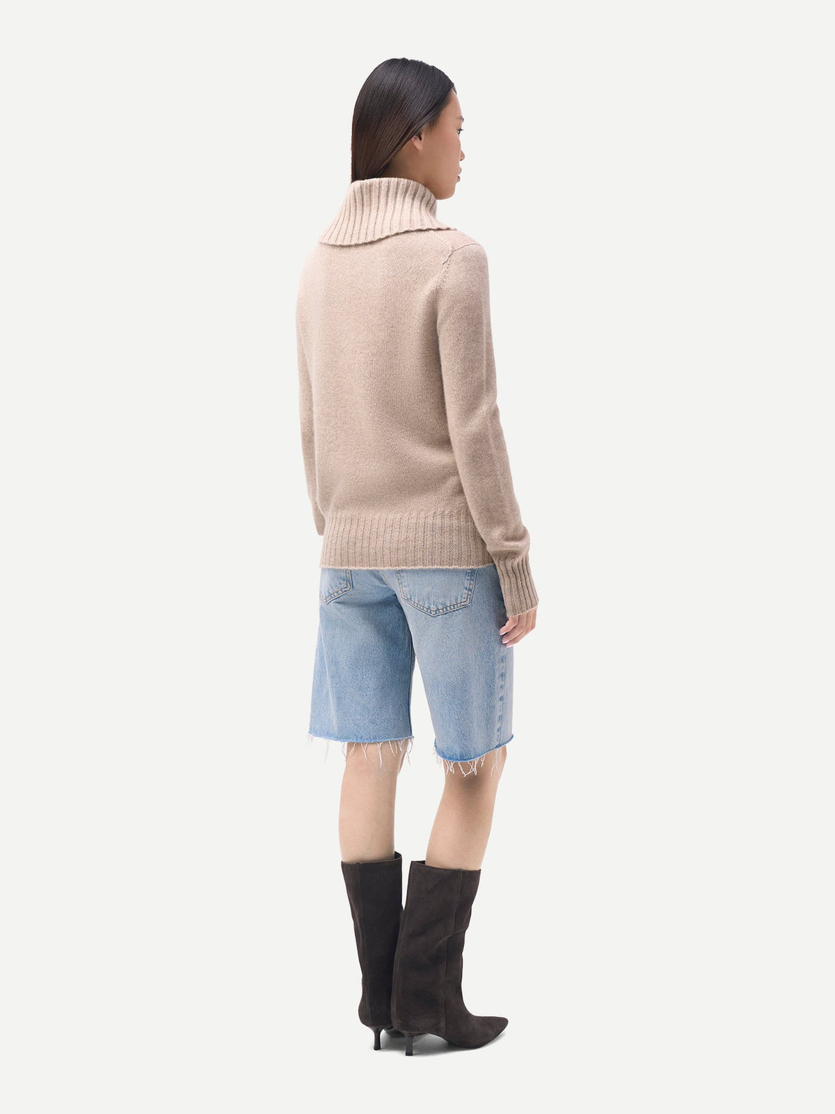 Fold-over Turtleneck Cashmere Sweater — Dusty Beige
