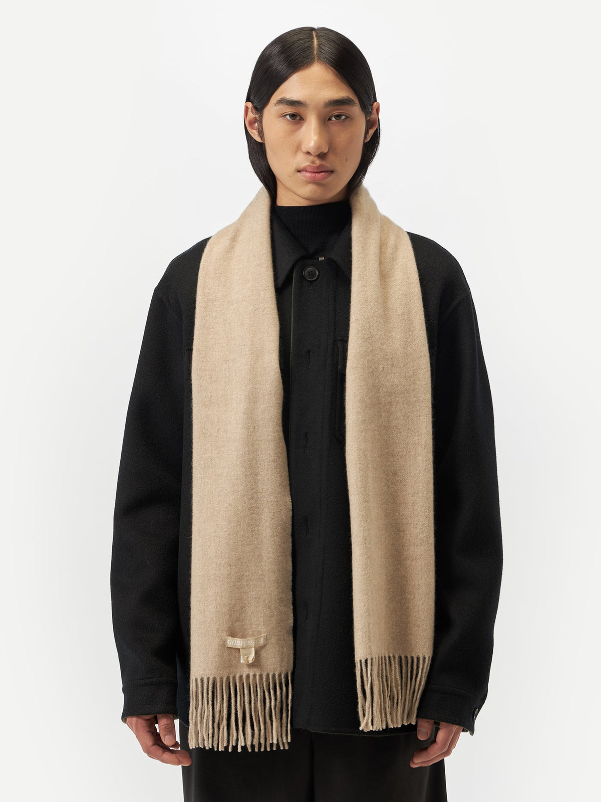 Natural Color Cashmere Fringed Scarf — Dusty Beige