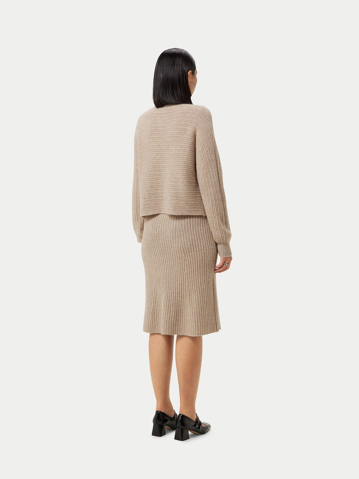 Natural Color Cashmere Cropped T-neck Sweater — Dusty Beige