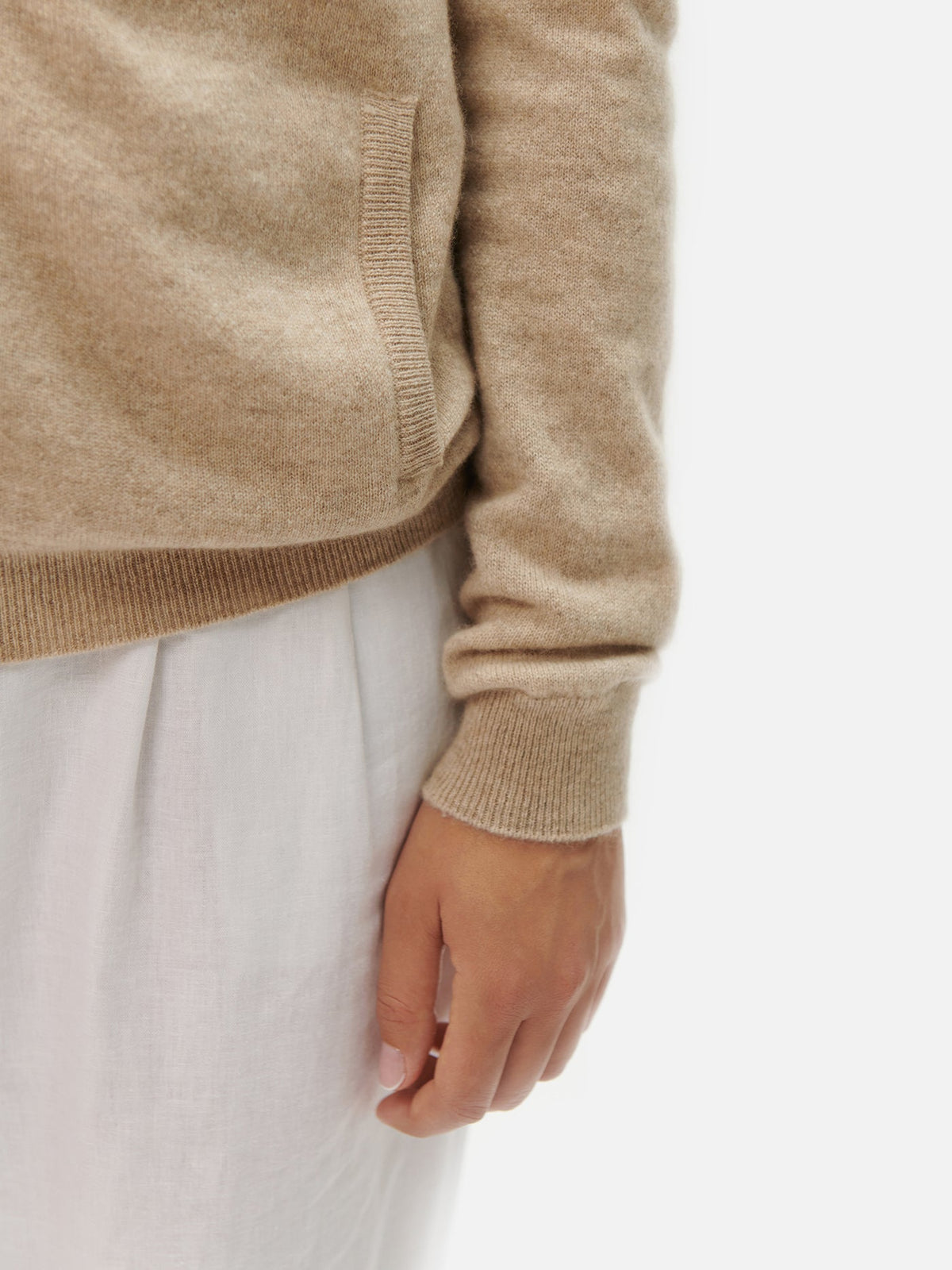 Essential Natural Color Cashmere Full-zip Cardigan — Dusty Beige