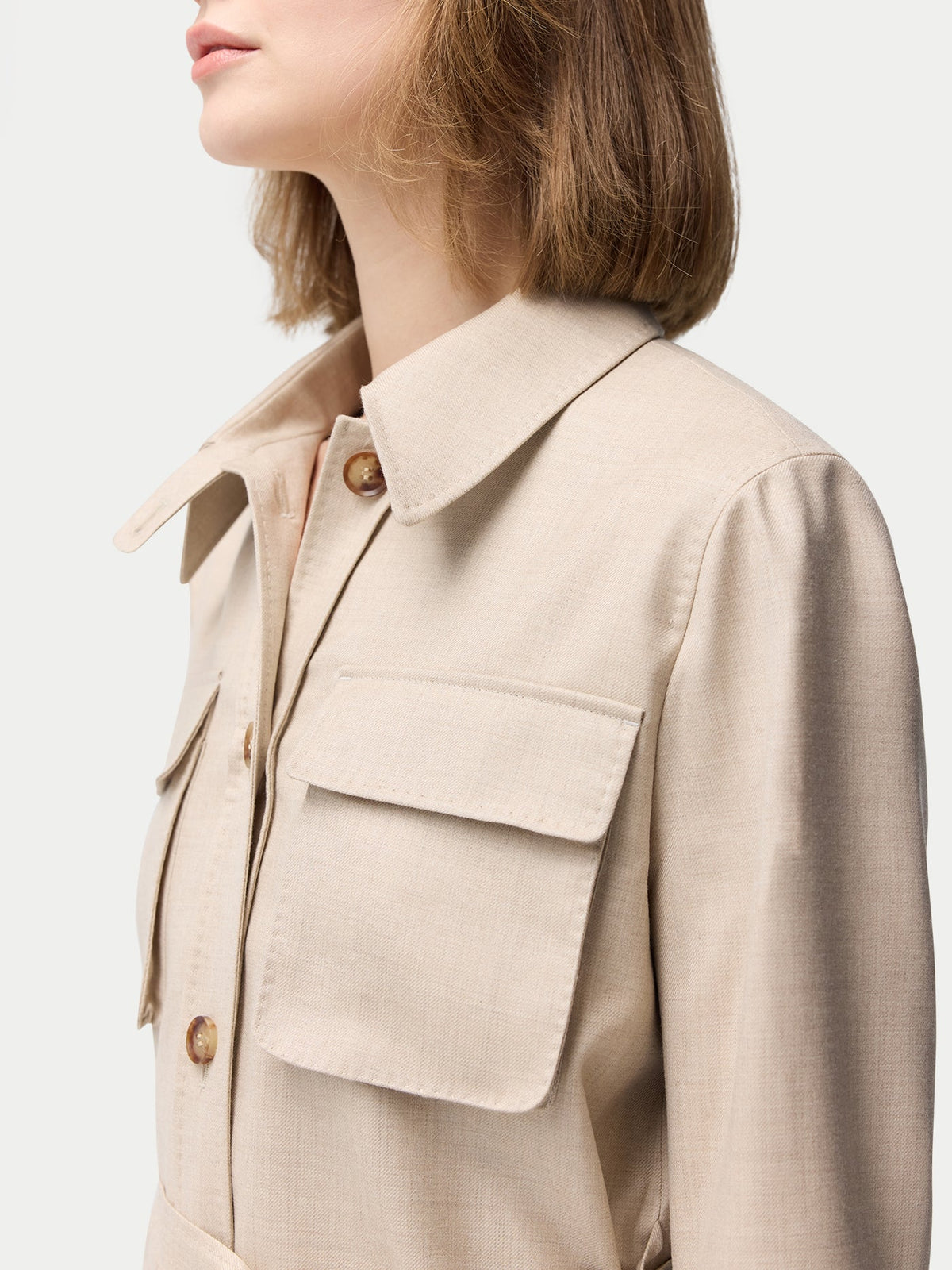 Natural Color Belted Cashmere Safari Jacket — Dusty Beige