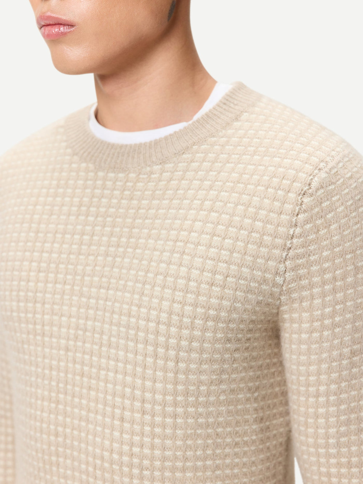 Men's Natural Color Cashmere Waffle Knit Sweater — Dusty Beige