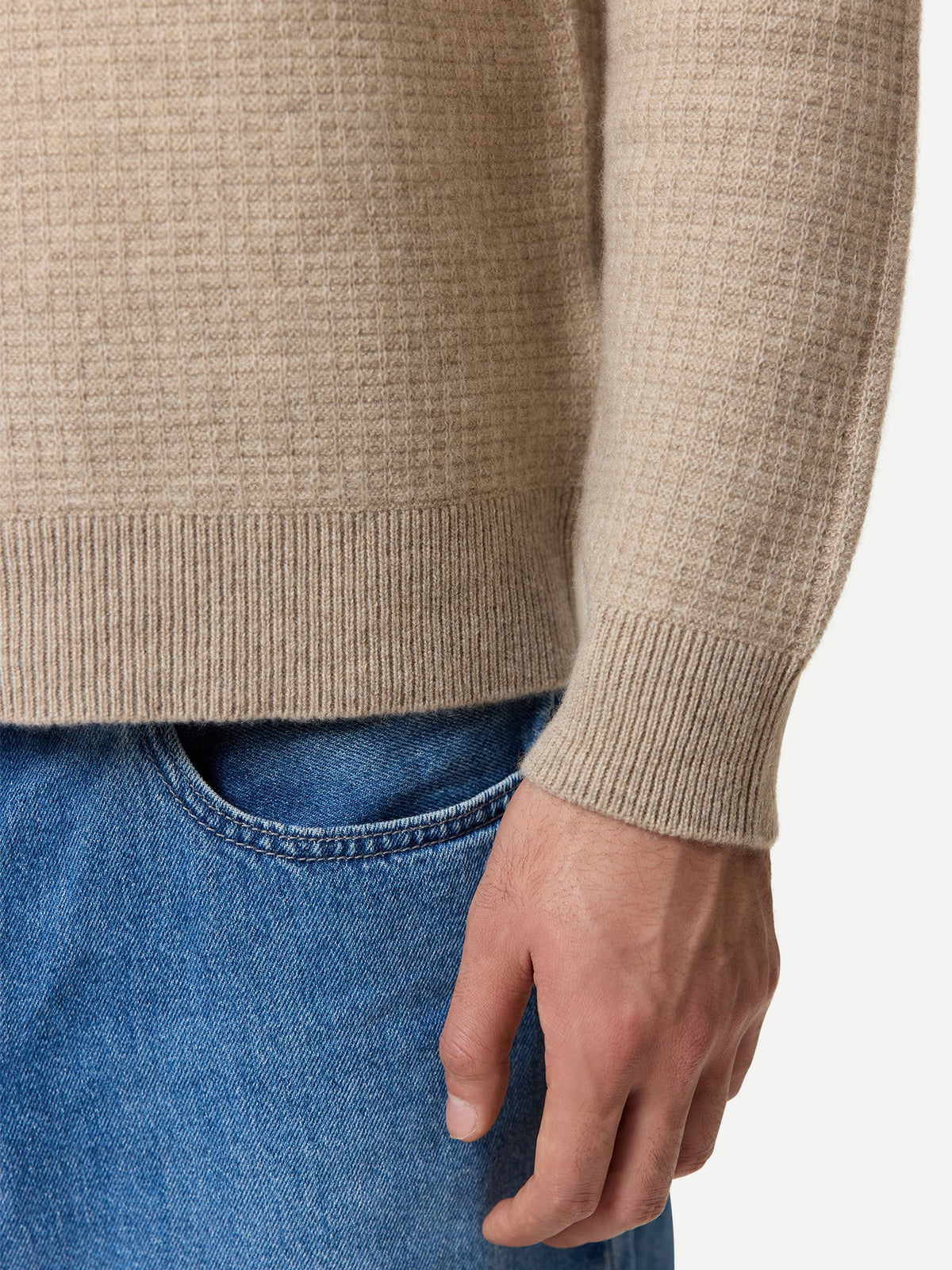 Men's Cashmere Waffle Knit Half-zip Sweater — Dusty Beige