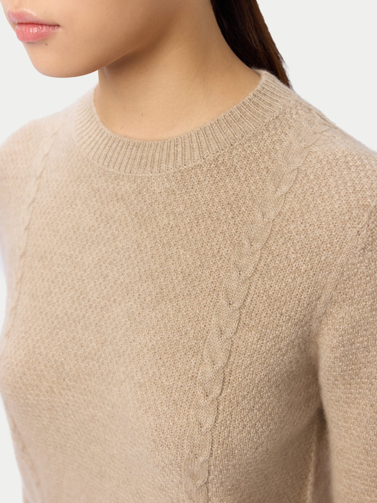 Cropped Crewneck Cashmere Sweater — Dusty Beige