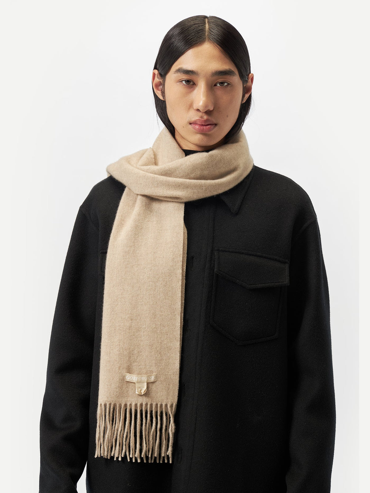 Natural Color Cashmere Fringed Scarf — Dusty Beige