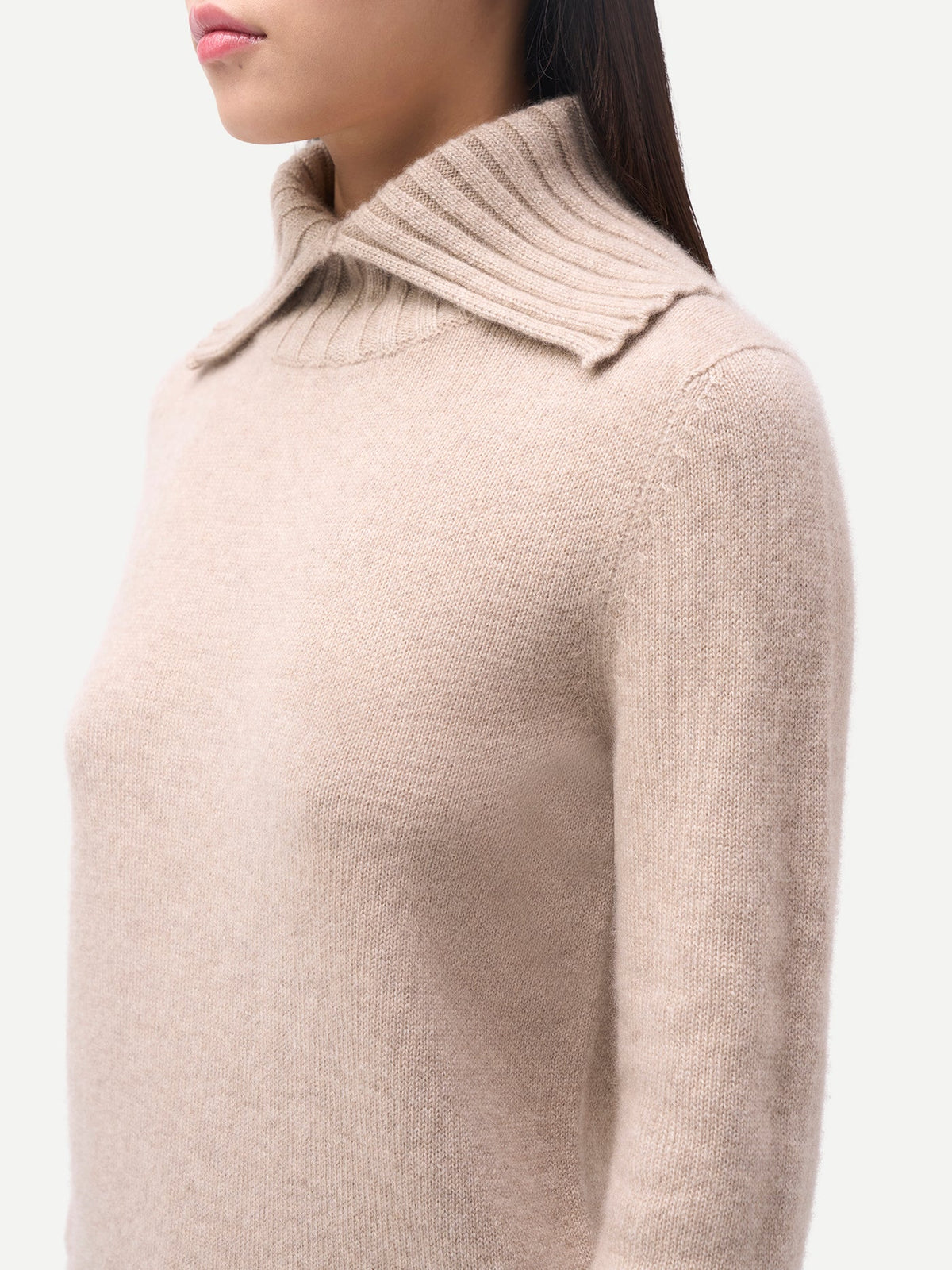 Fold-over Turtleneck Cashmere Sweater — Dusty Beige