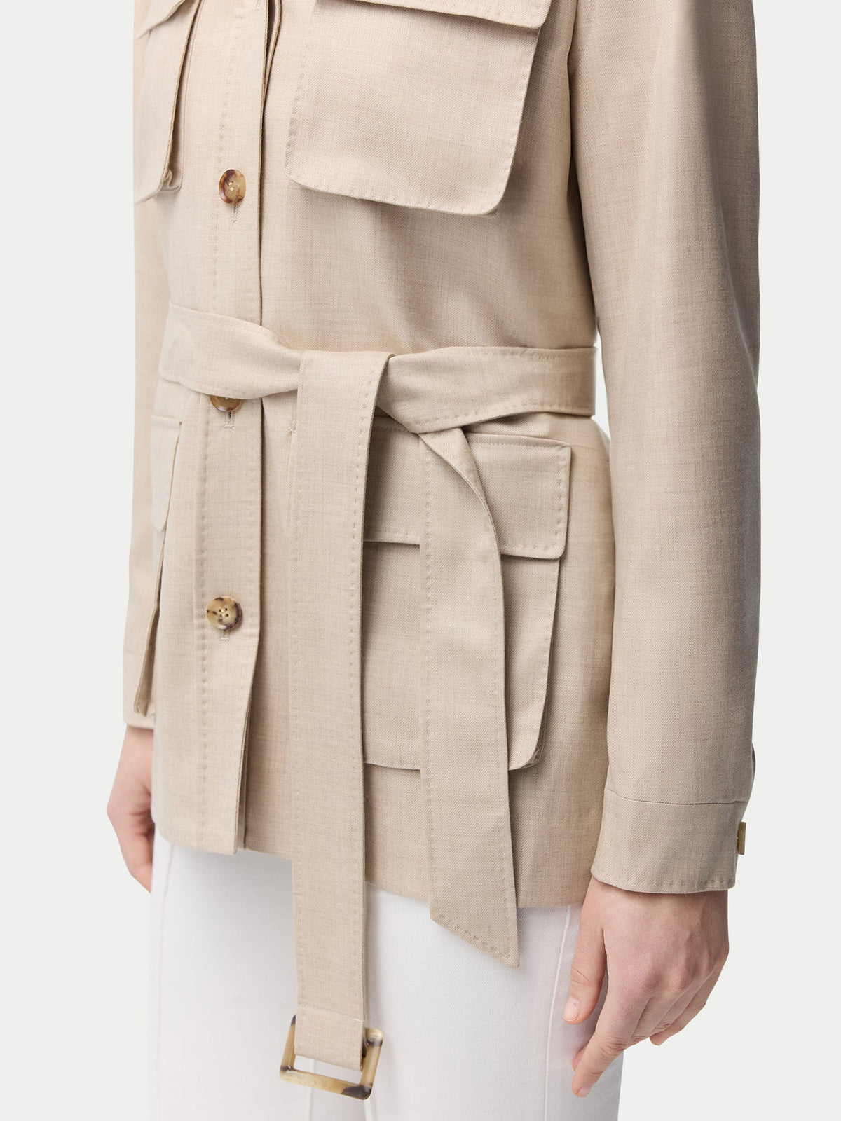 Natural Color Belted Cashmere Safari Jacket — Dusty Beige