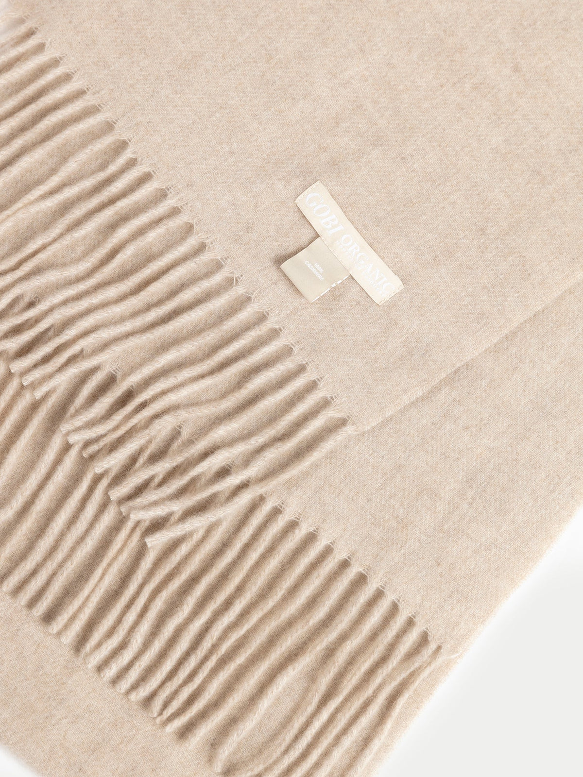 Natural Color Cashmere Fringed Scarf — Dusty Beige