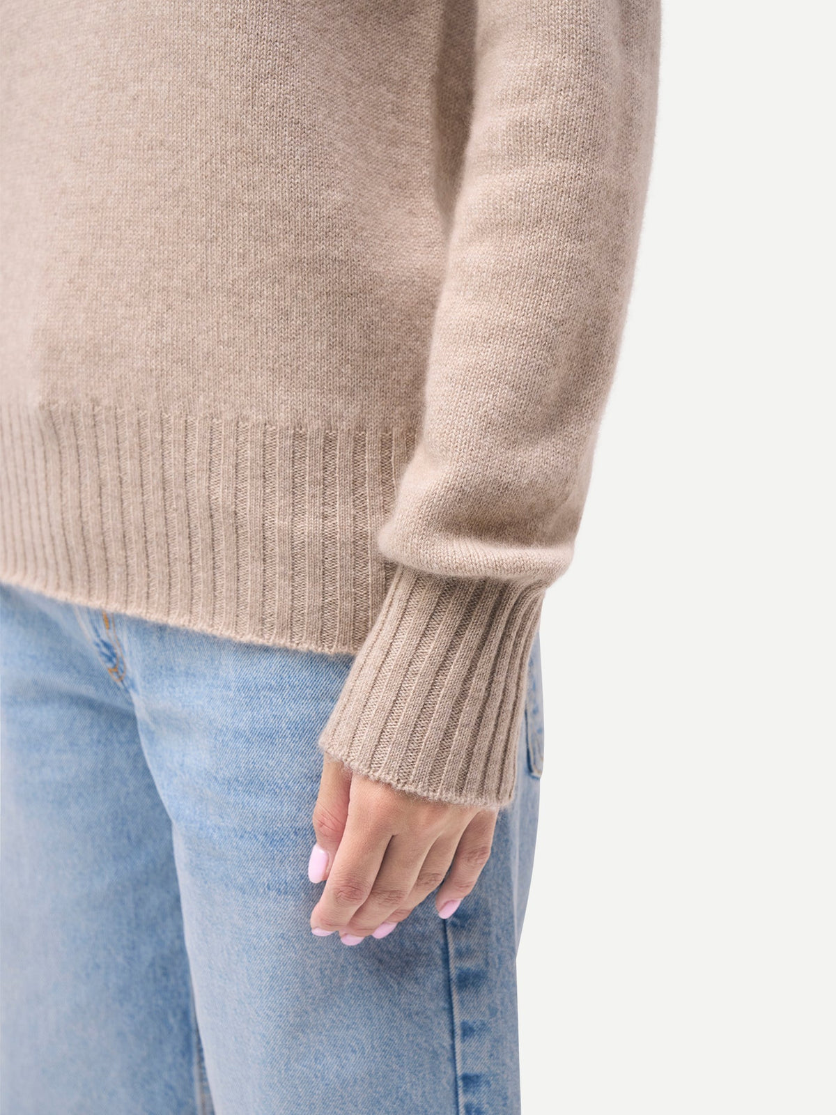 Fold-over Turtleneck Cashmere Sweater — Dusty Beige