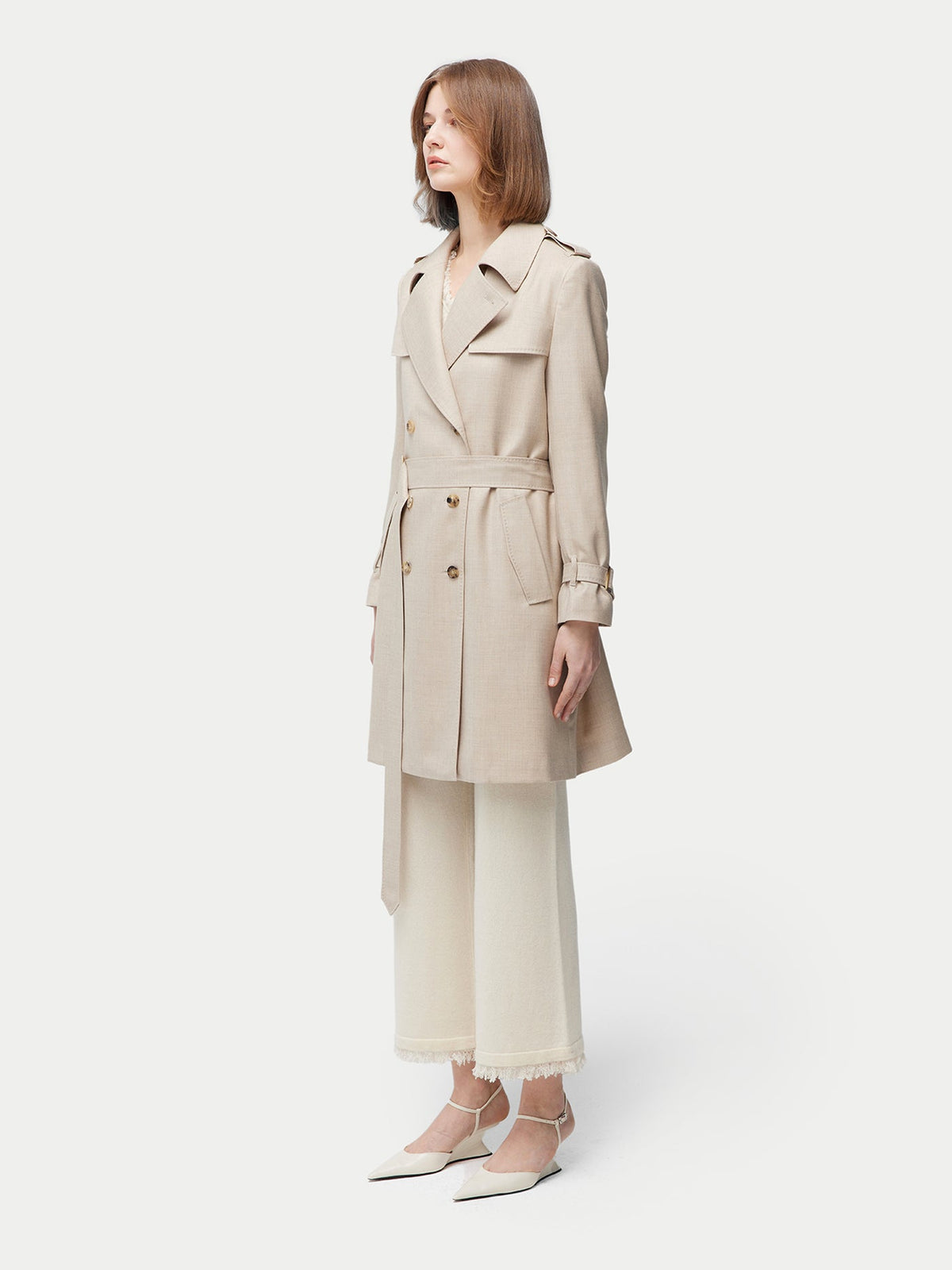Double Breasted Cashmere Trench Coat — Dusty Beige