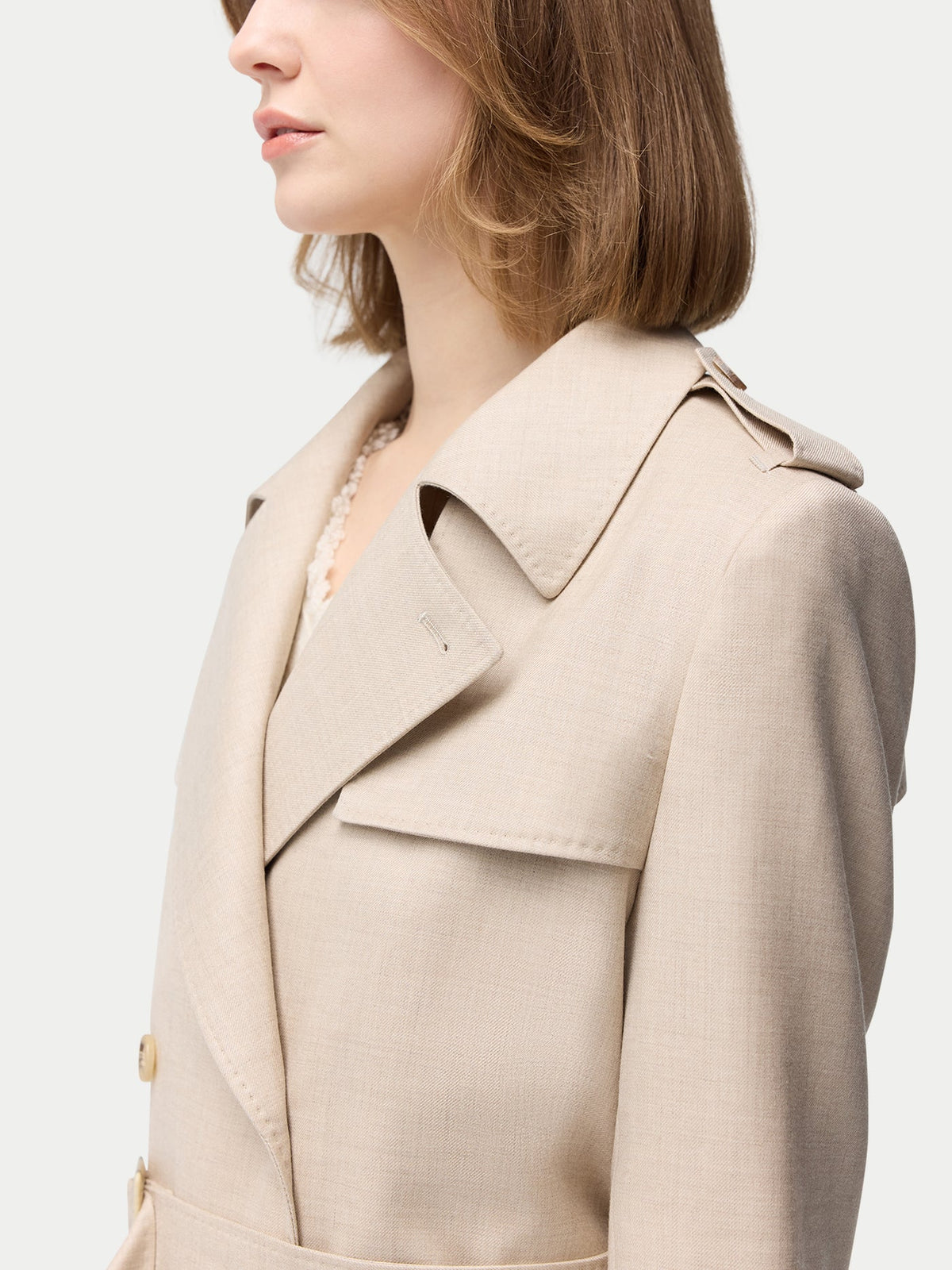 Double Breasted Cashmere Trench Coat — Dusty Beige