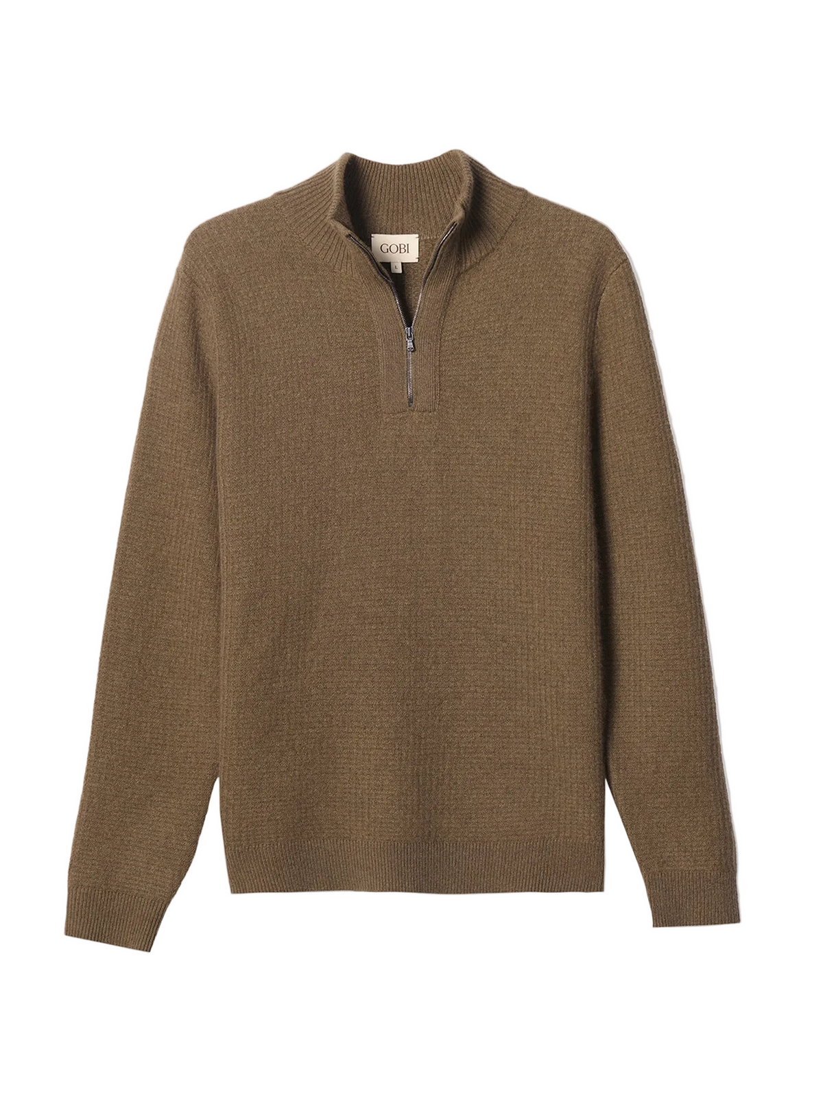Men's Cashmere Waffle Knit Half-zip Sweater — Earth Brown