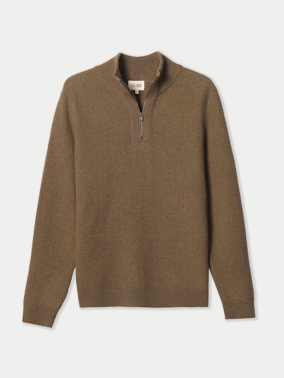 Men's Cashmere Waffle Knit Half-zip Sweater — Earth Brown