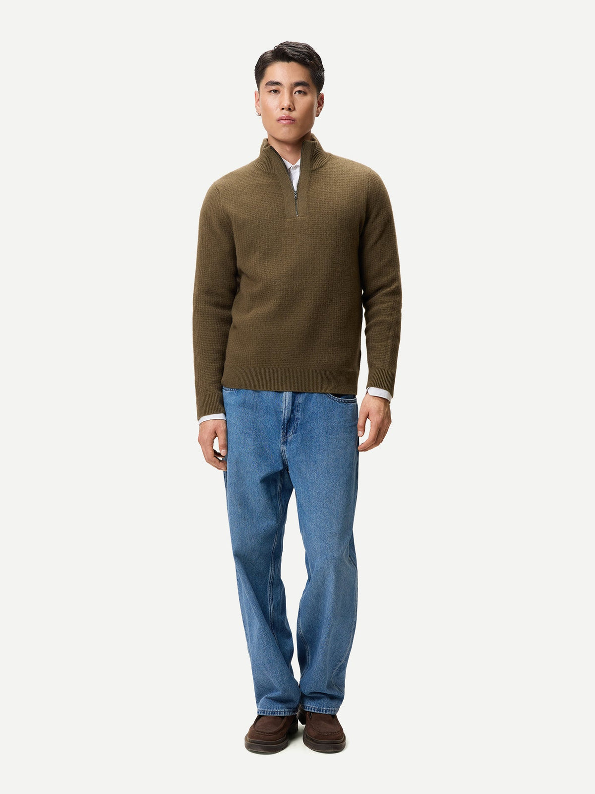 Men's Cashmere Waffle Knit Half-zip Sweater — Earth Brown