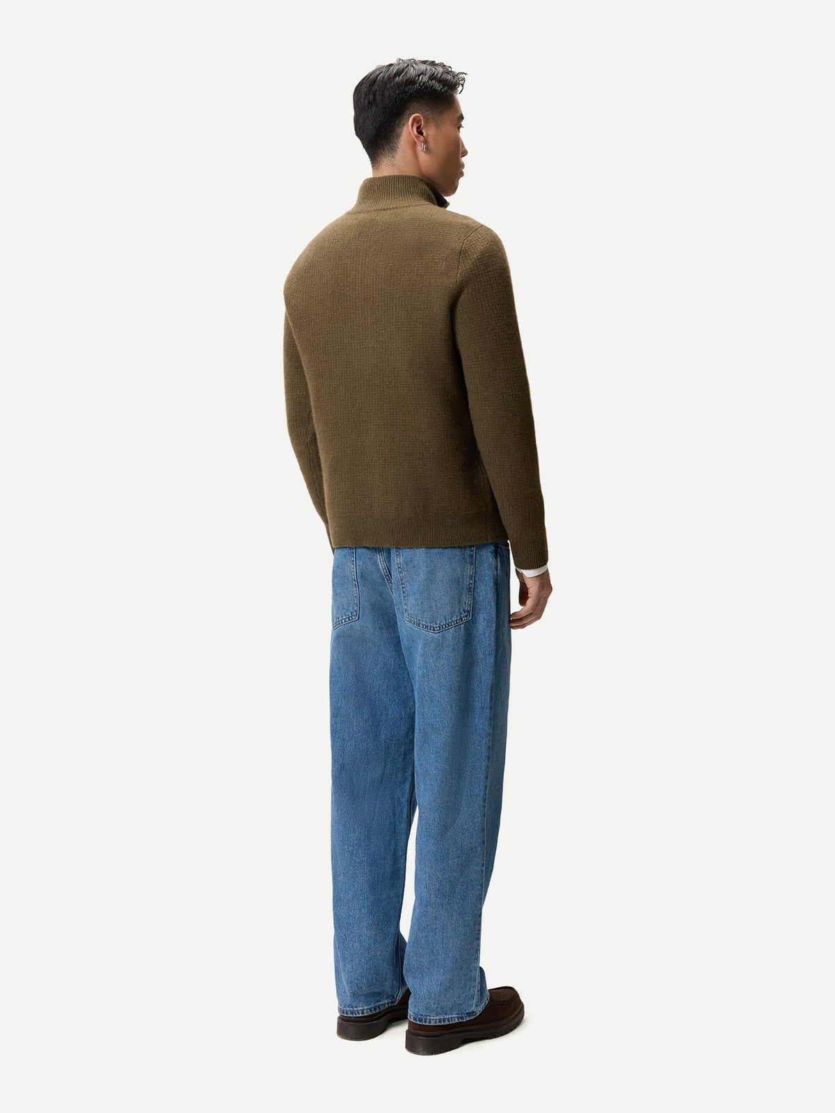 Men's Cashmere Waffle Knit Half-zip Sweater — Earth Brown