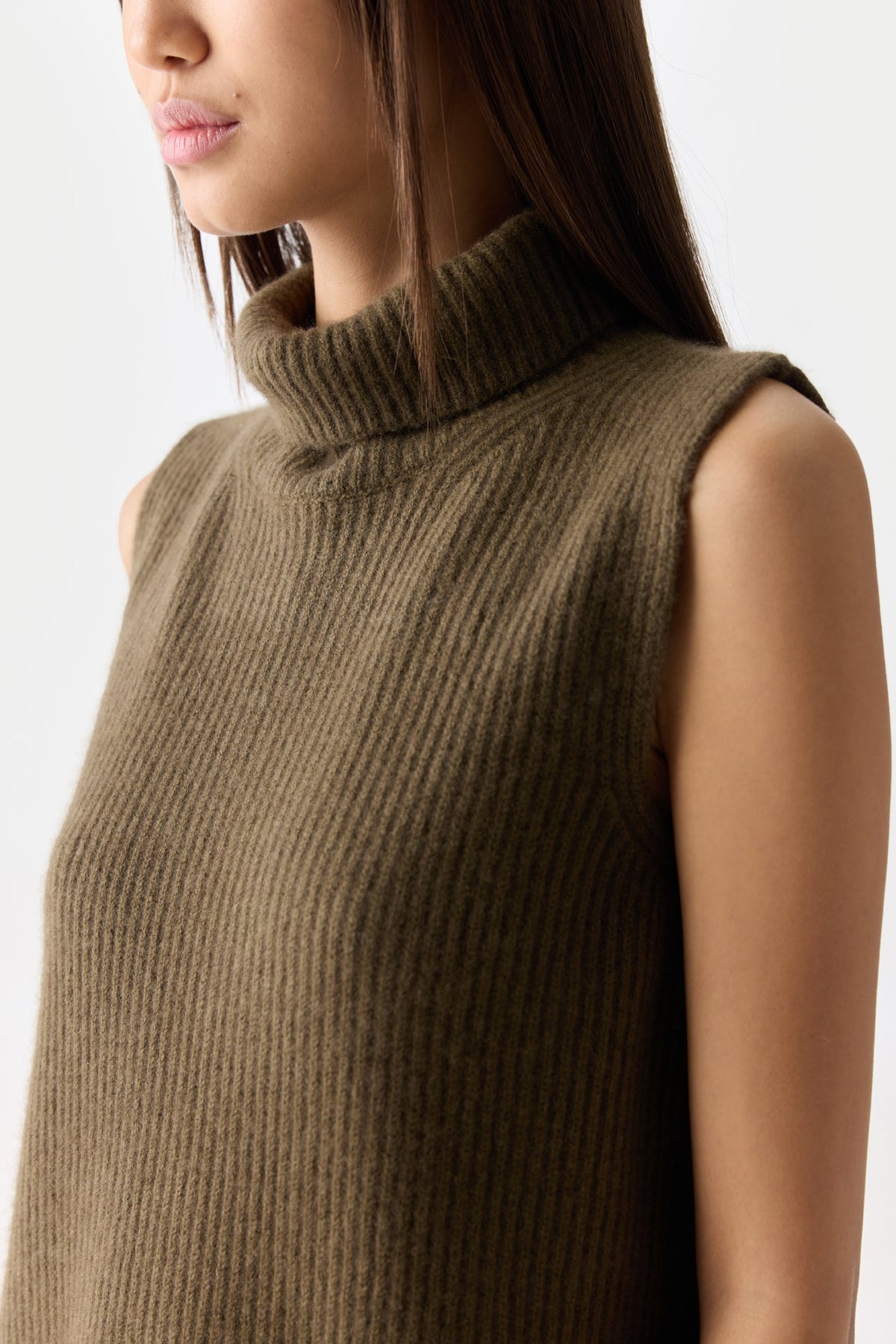 Turtle Neck Cashmere Vest — Earth Brown