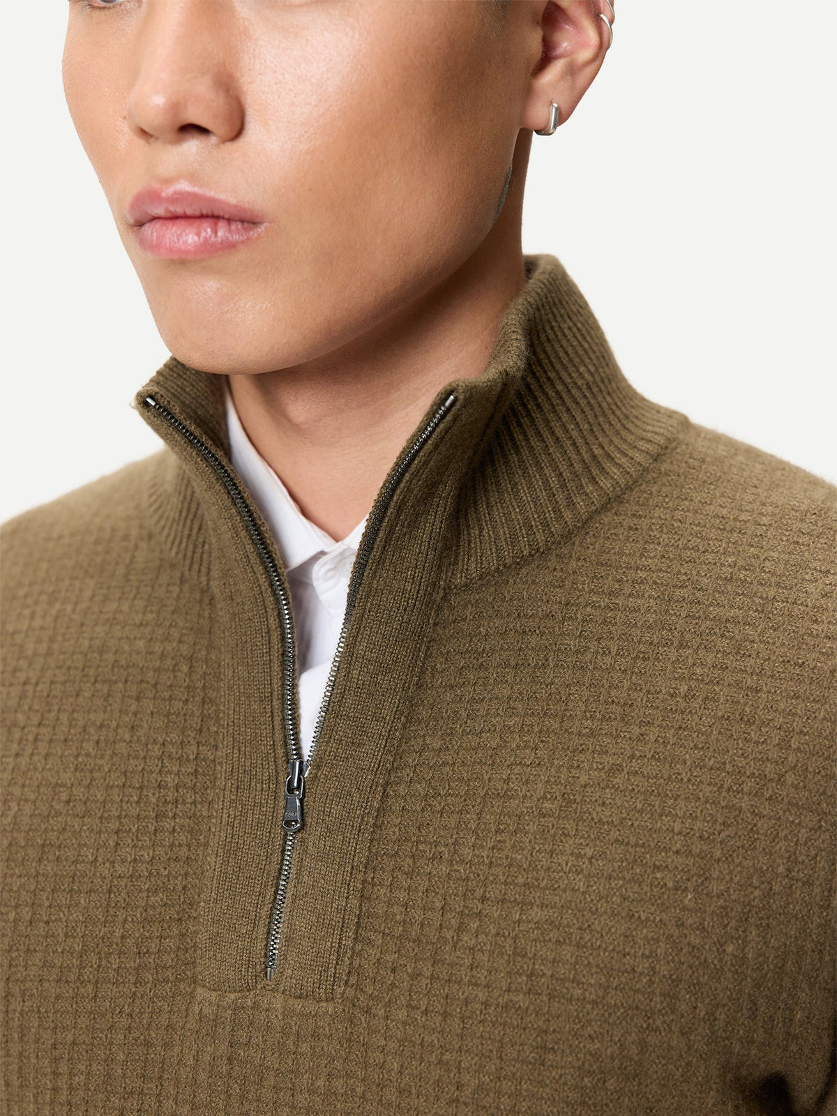 Men's Cashmere Waffle Knit Half-zip Sweater — Earth Brown