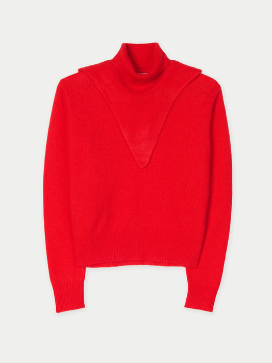 Dual-Collar Cashmere Sweater — Fiery Red