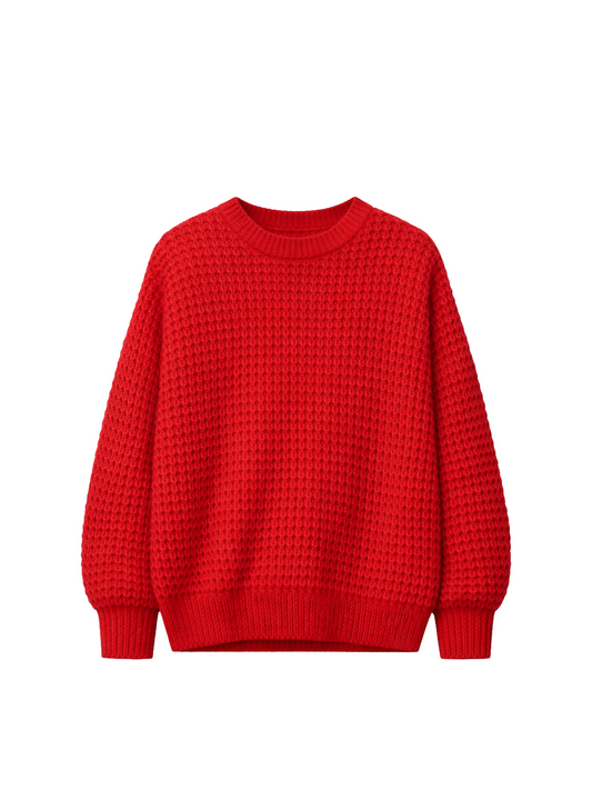 Wide-shoulder Crewneck Cashmere Sweater — Fiery Red