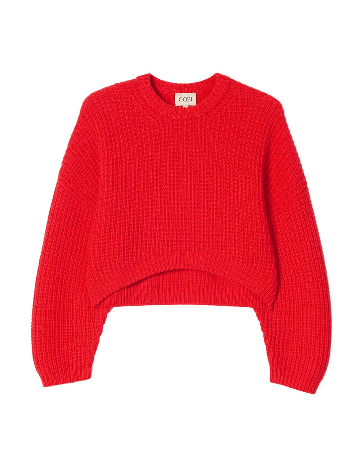 Oval-sleeve Cropped Cashmere Sweater — Fiery Red