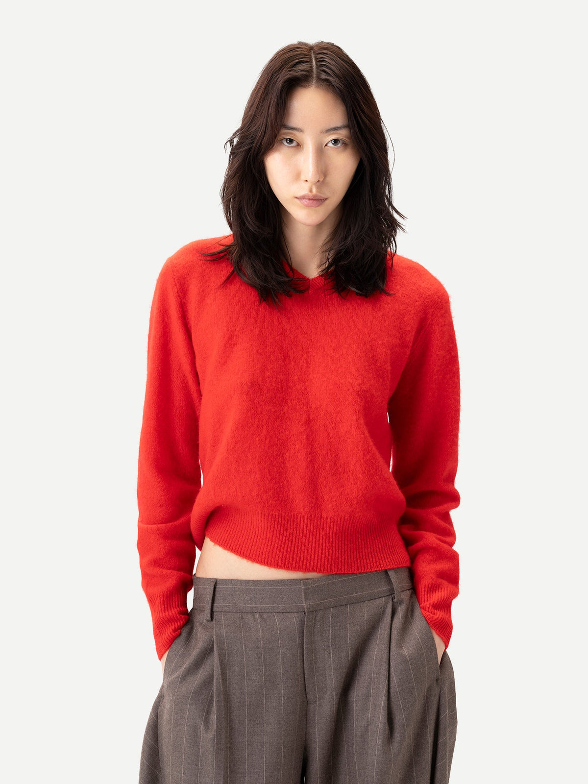 Dual-Collar Cashmere Sweater — Fiery Red