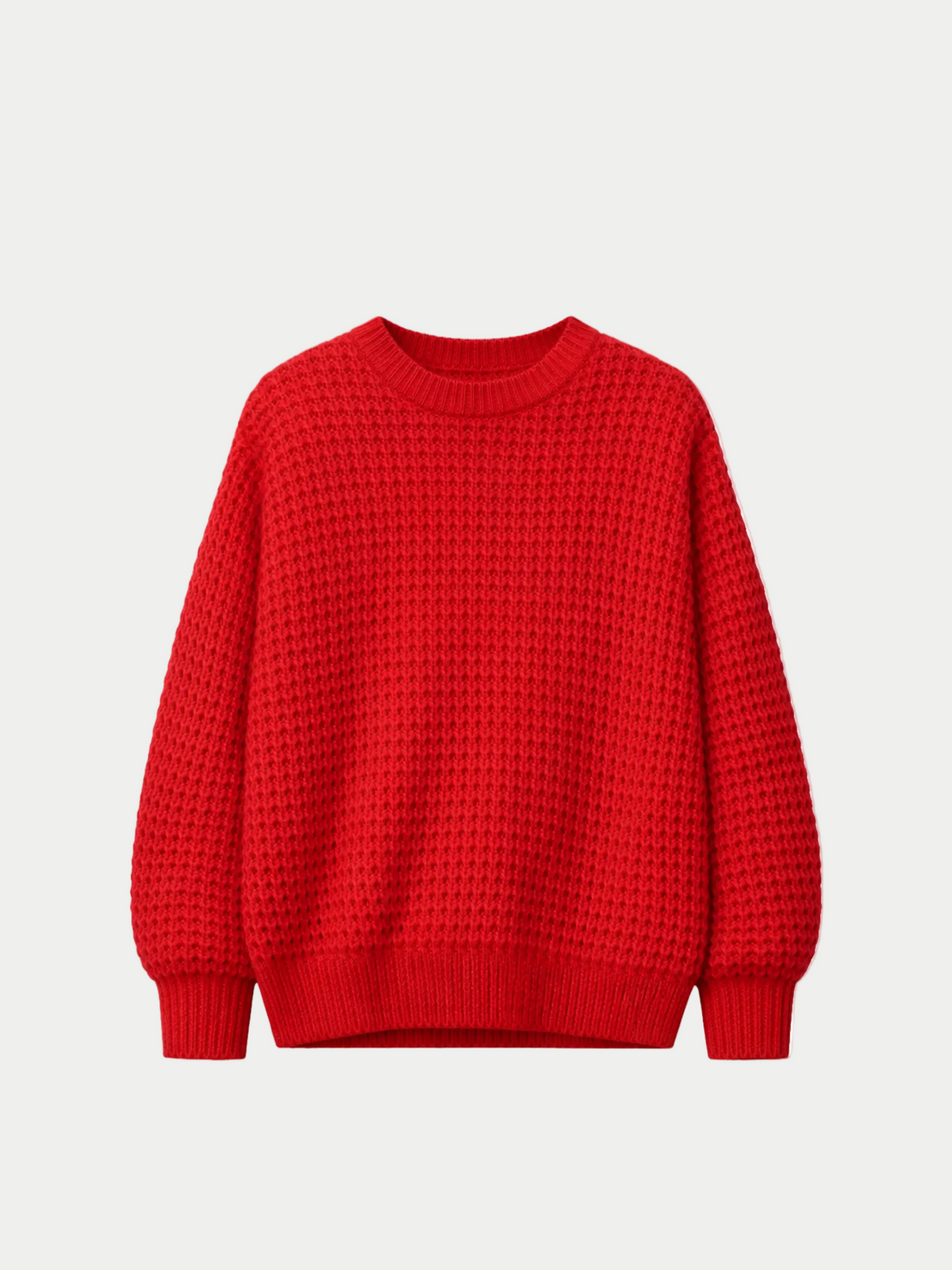 Wide-shoulder Crewneck Cashmere Sweater — Fiery Red
