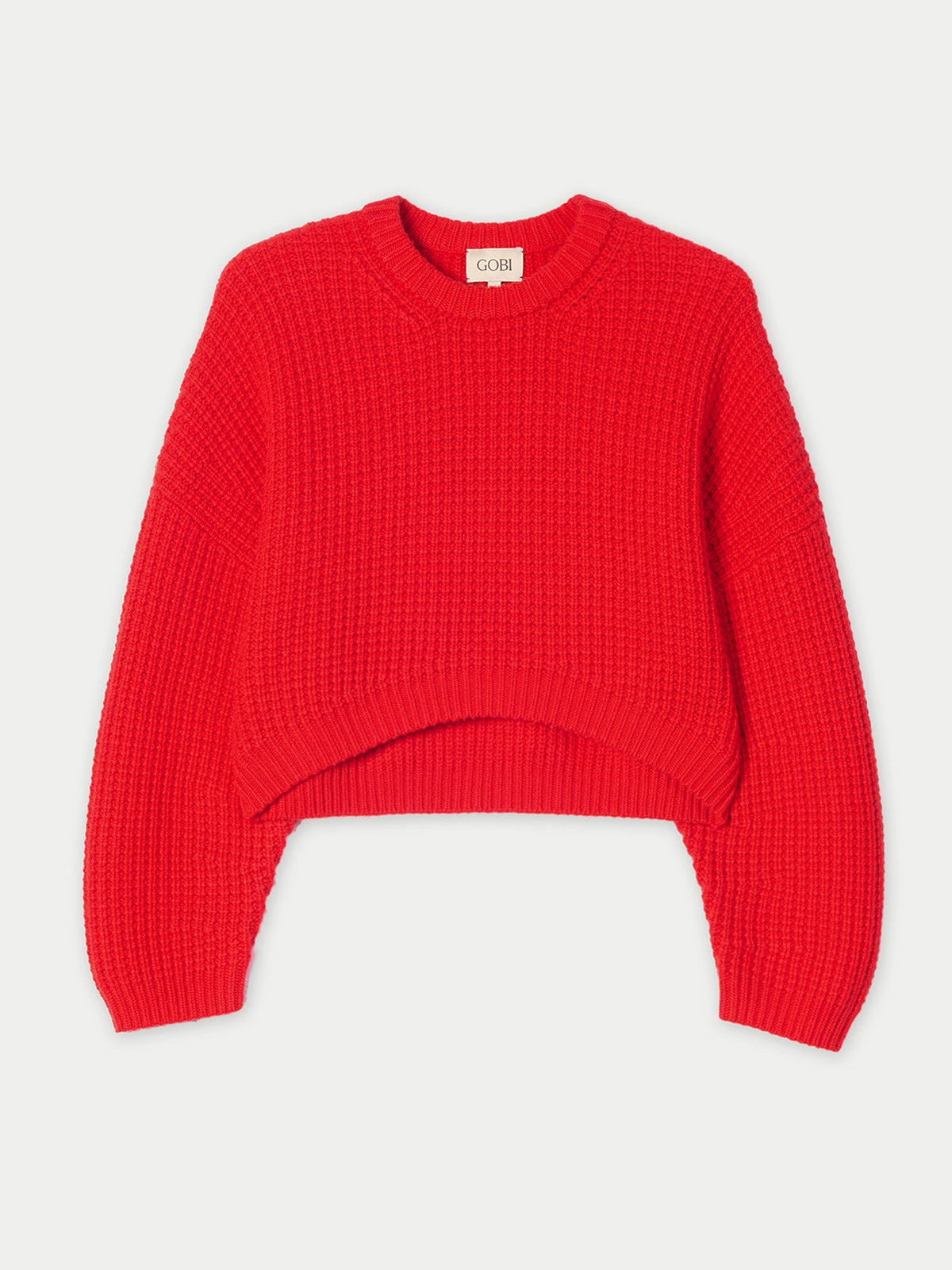 Oval-sleeve Cropped Cashmere Sweater — Fiery Red