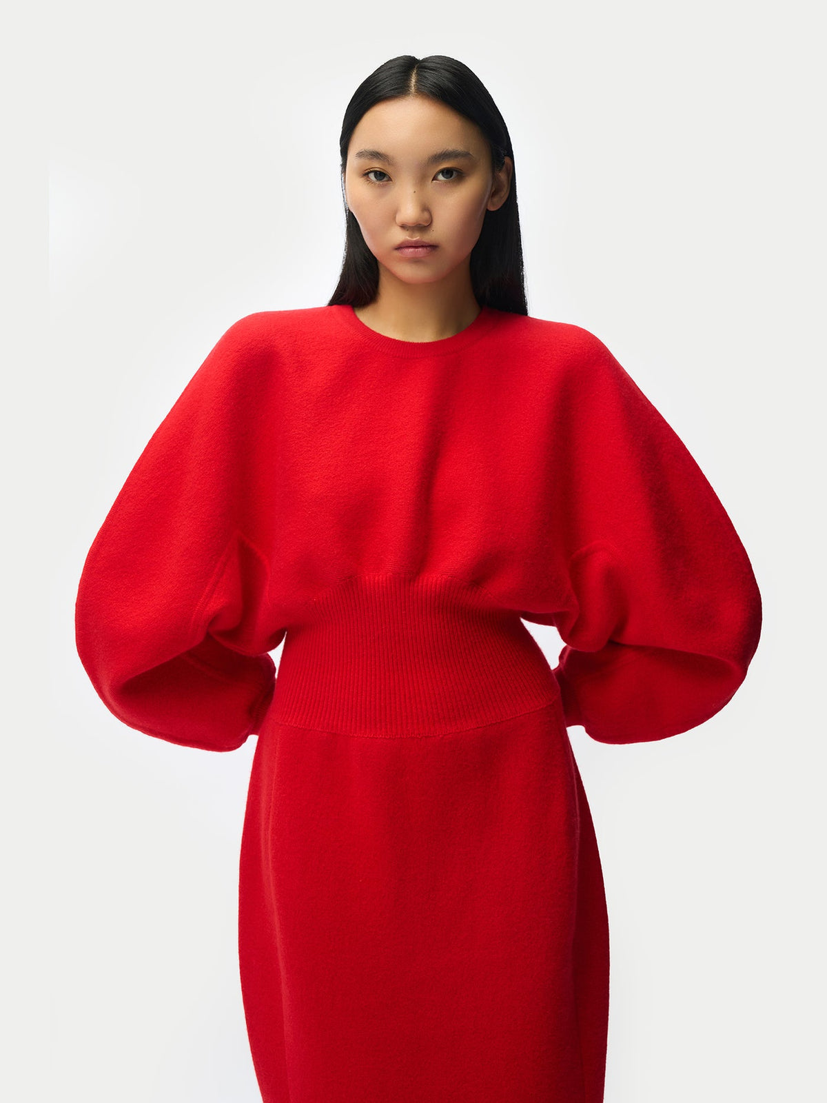 Cashmere Sculptural Dress — Fiery Red
