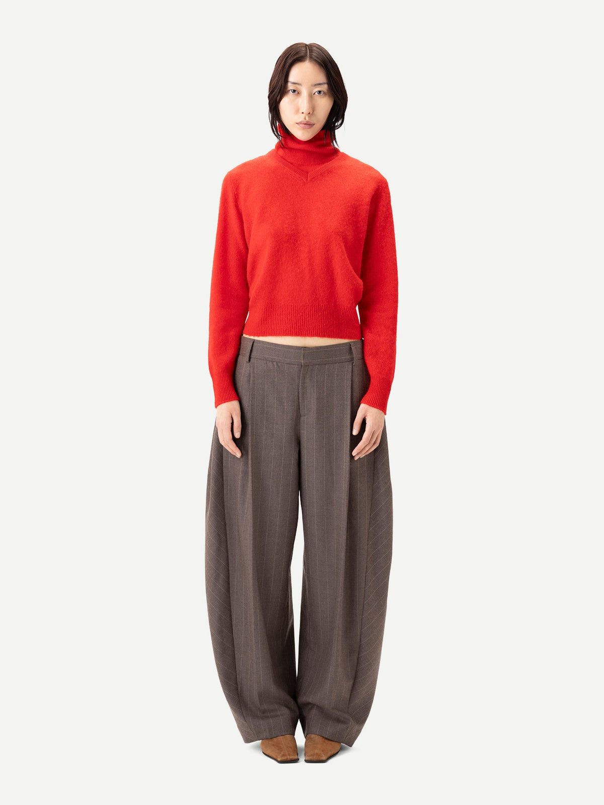 Dual-Collar Cashmere Sweater — Fiery Red