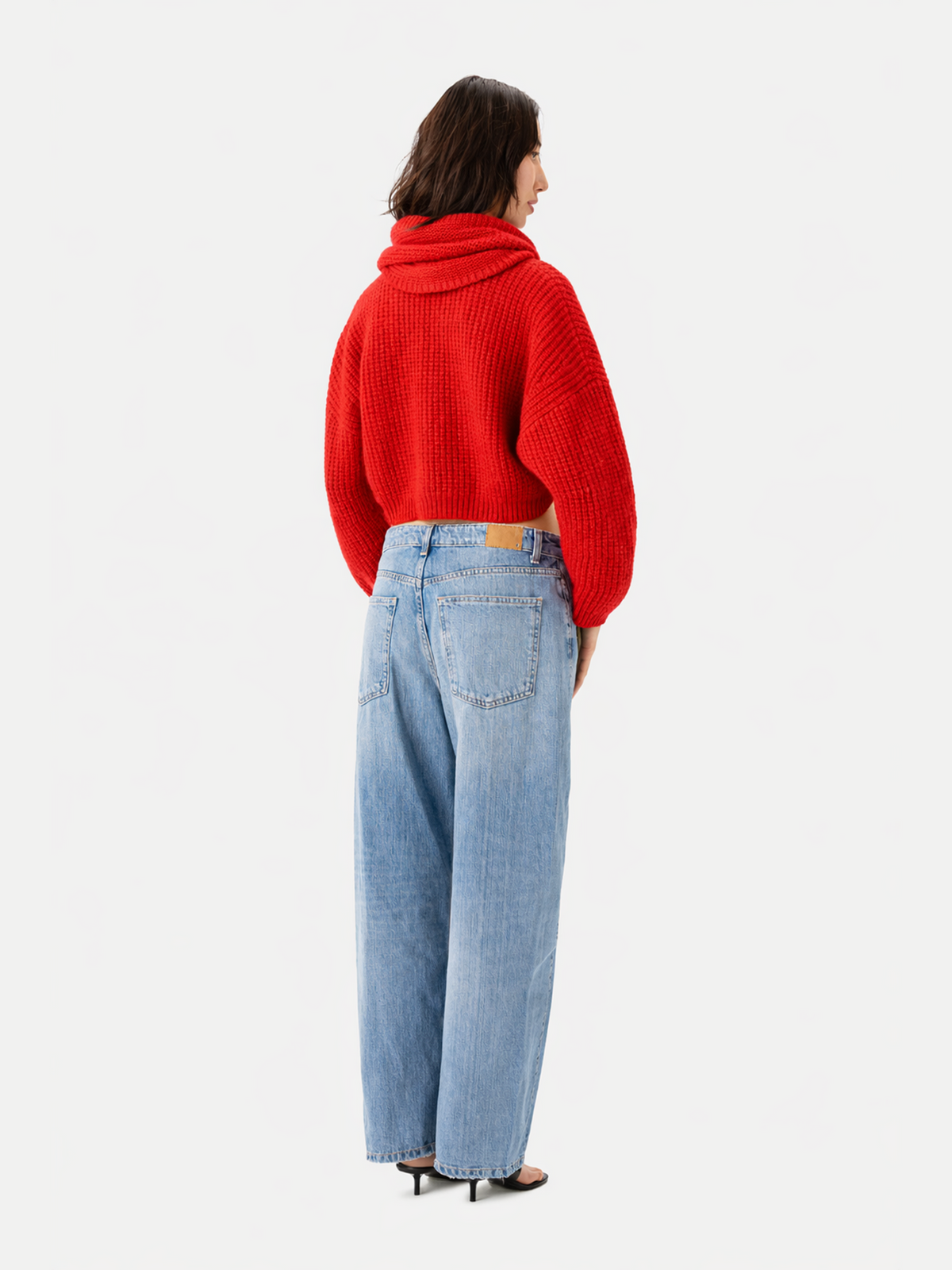 Oval-sleeve Cropped Cashmere Sweater — Fiery Red