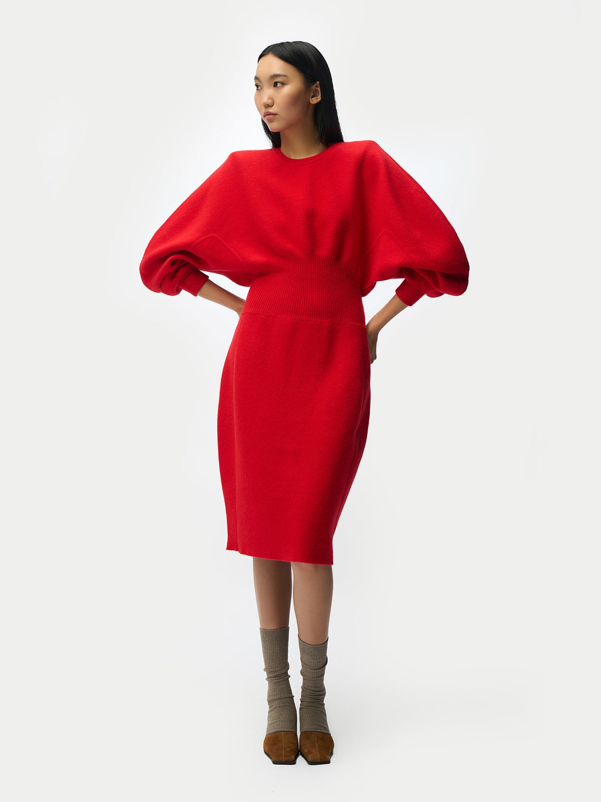 Cashmere Sculptural Dress — Fiery Red