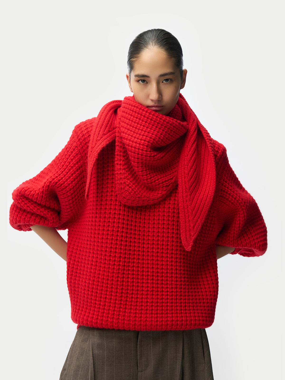 Cashmere Cape Scarf — Fiery Red