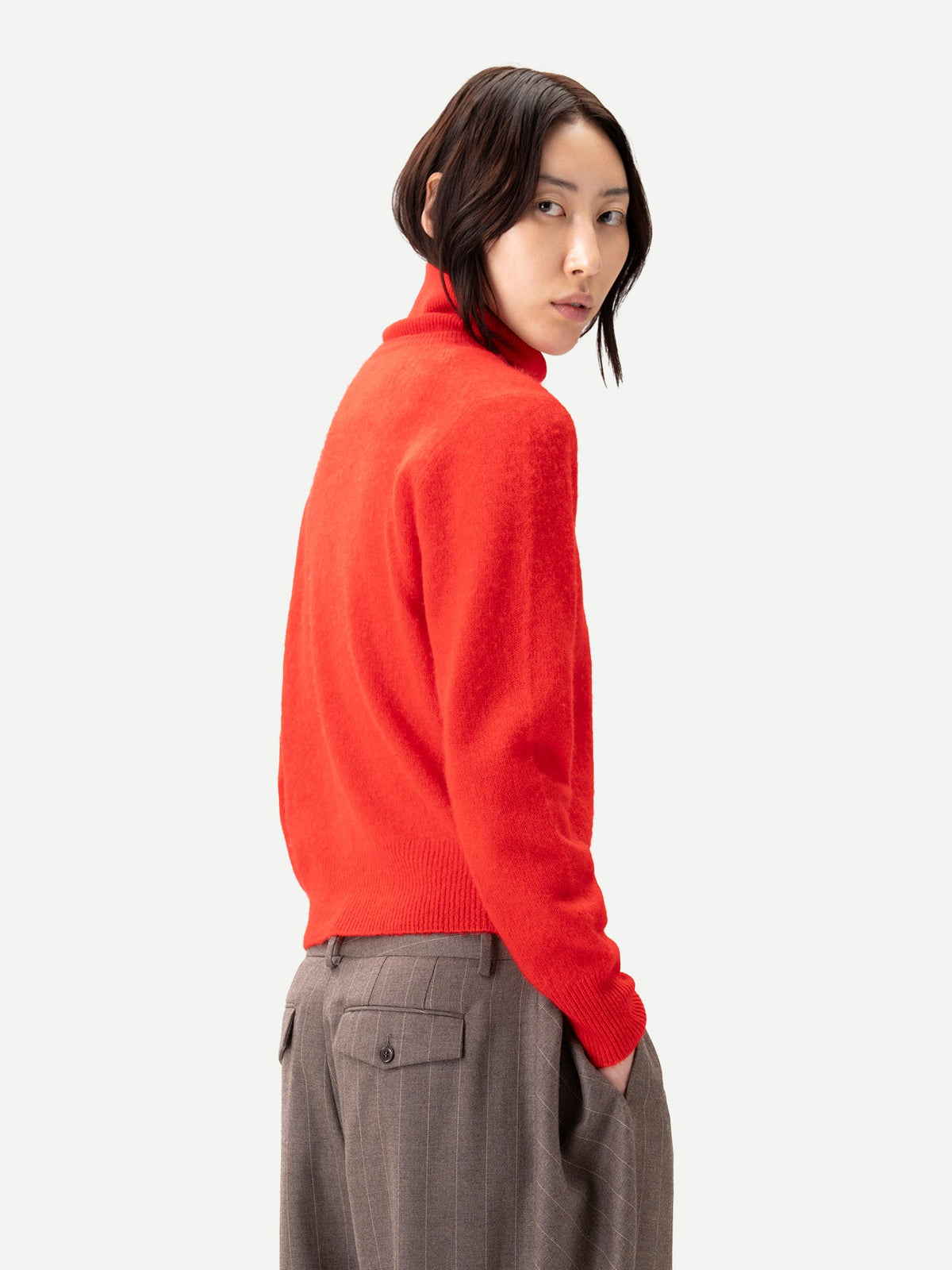 Dual-Collar Cashmere Sweater — Fiery Red