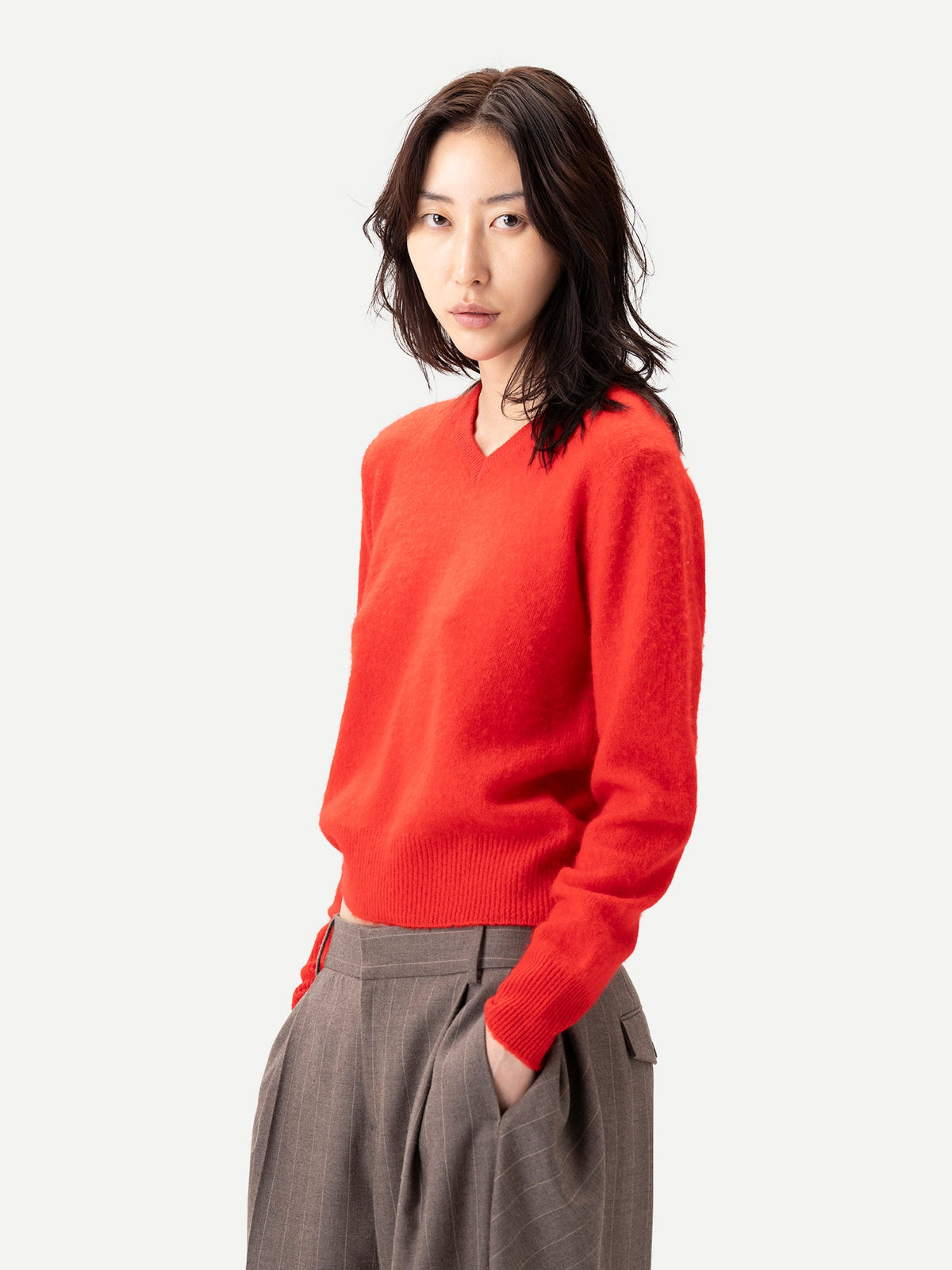Dual-Collar Cashmere Sweater — Fiery Red