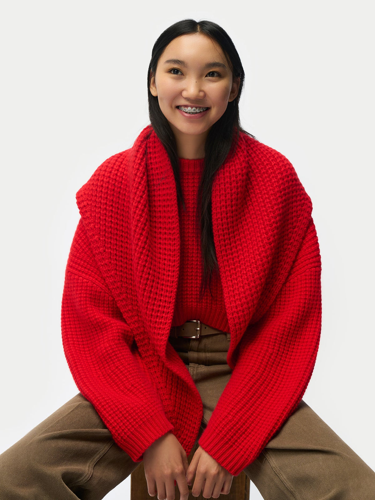 Cashmere Cape Scarf — Fiery Red