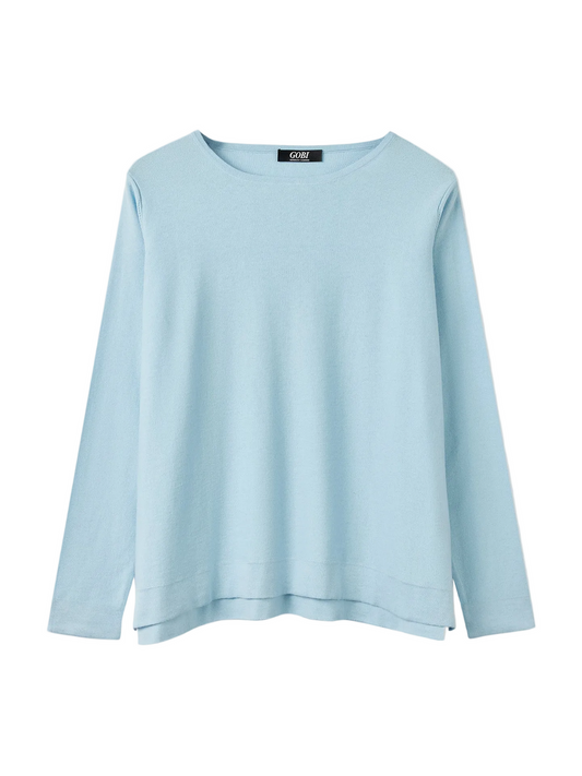 Boatneck Cotton Silk Cashmere Blend Sweater — Forget Blue