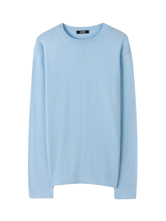 Men's Crewneck Cotton Silk Cashmere Blend Sweater — Forget Blue