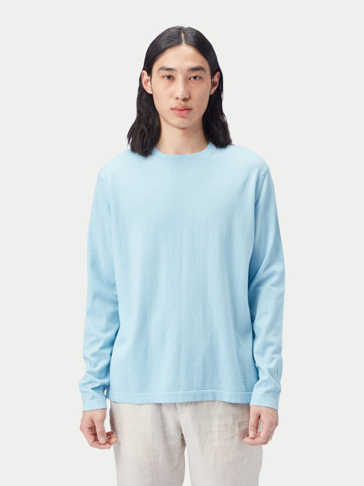 Men's Crewneck Cotton Silk Cashmere Blend Sweater — Forget Blue