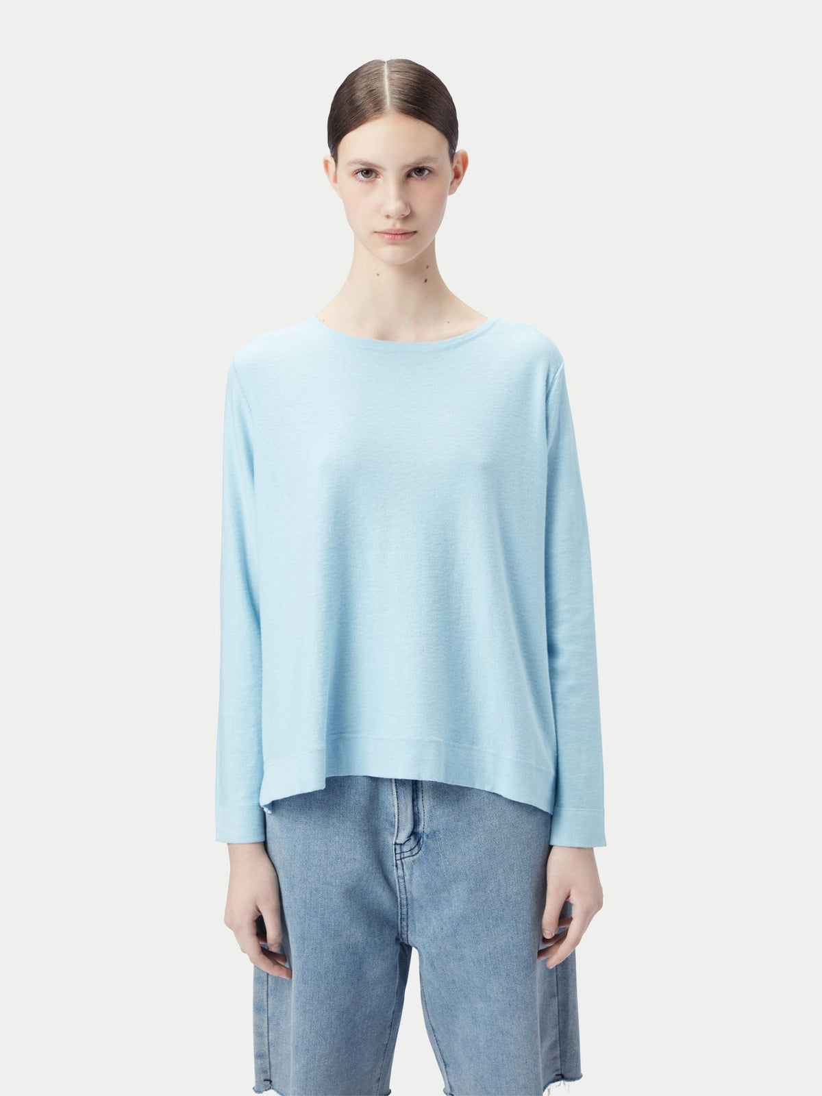 Boatneck Cotton Silk Cashmere Blend Sweater — Forget Blue