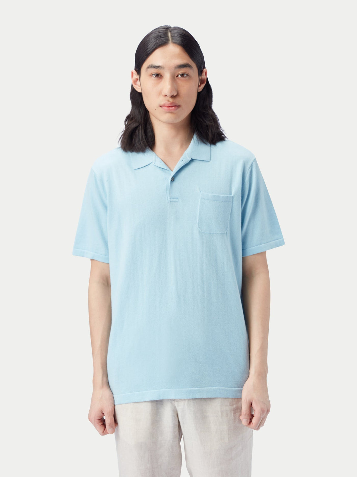 Men's Cotton Silk Cashmere Blend Polo Shirt — Forget Blue
