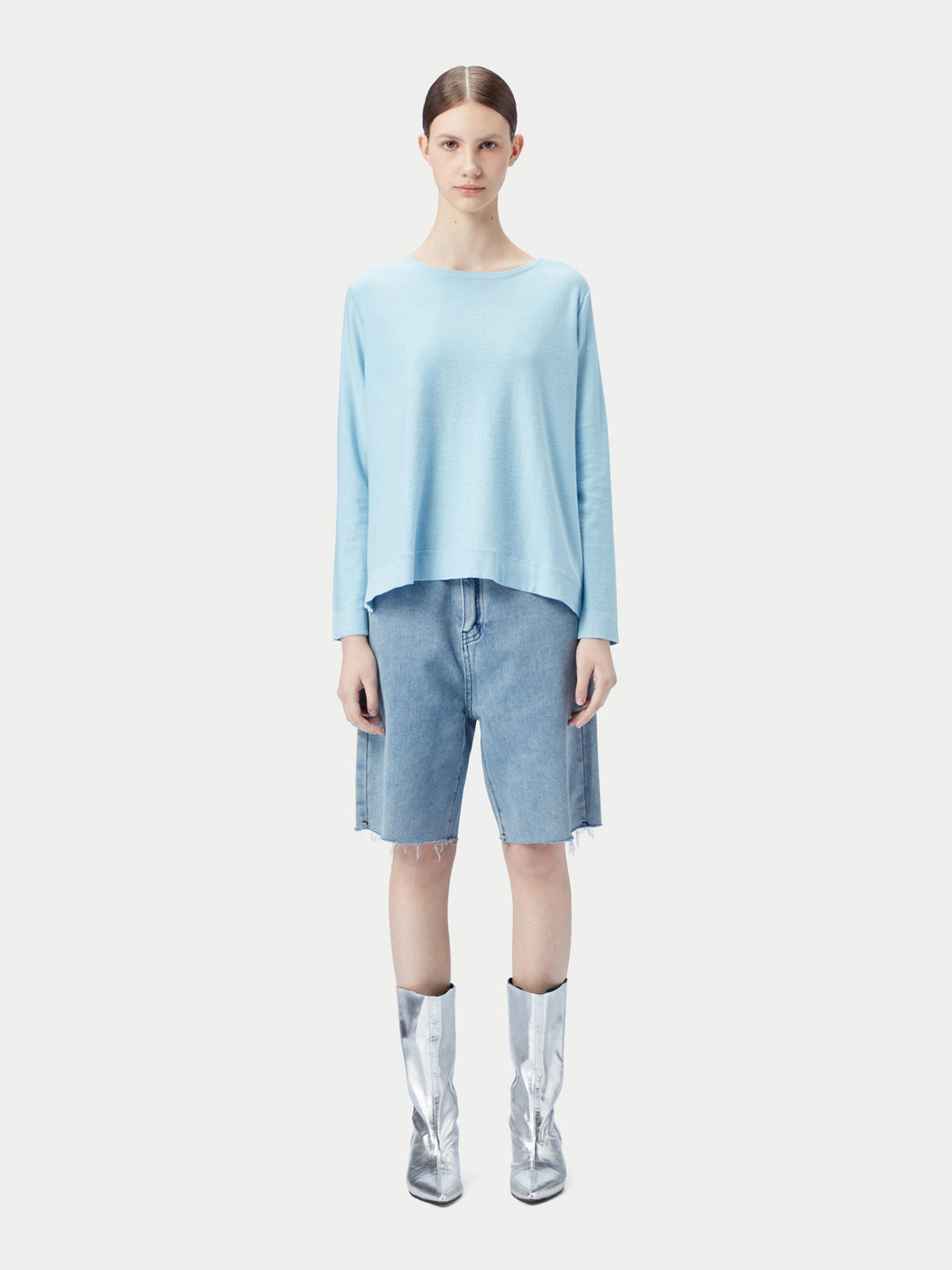 Boatneck Cotton Silk Cashmere Blend Sweater — Forget Blue