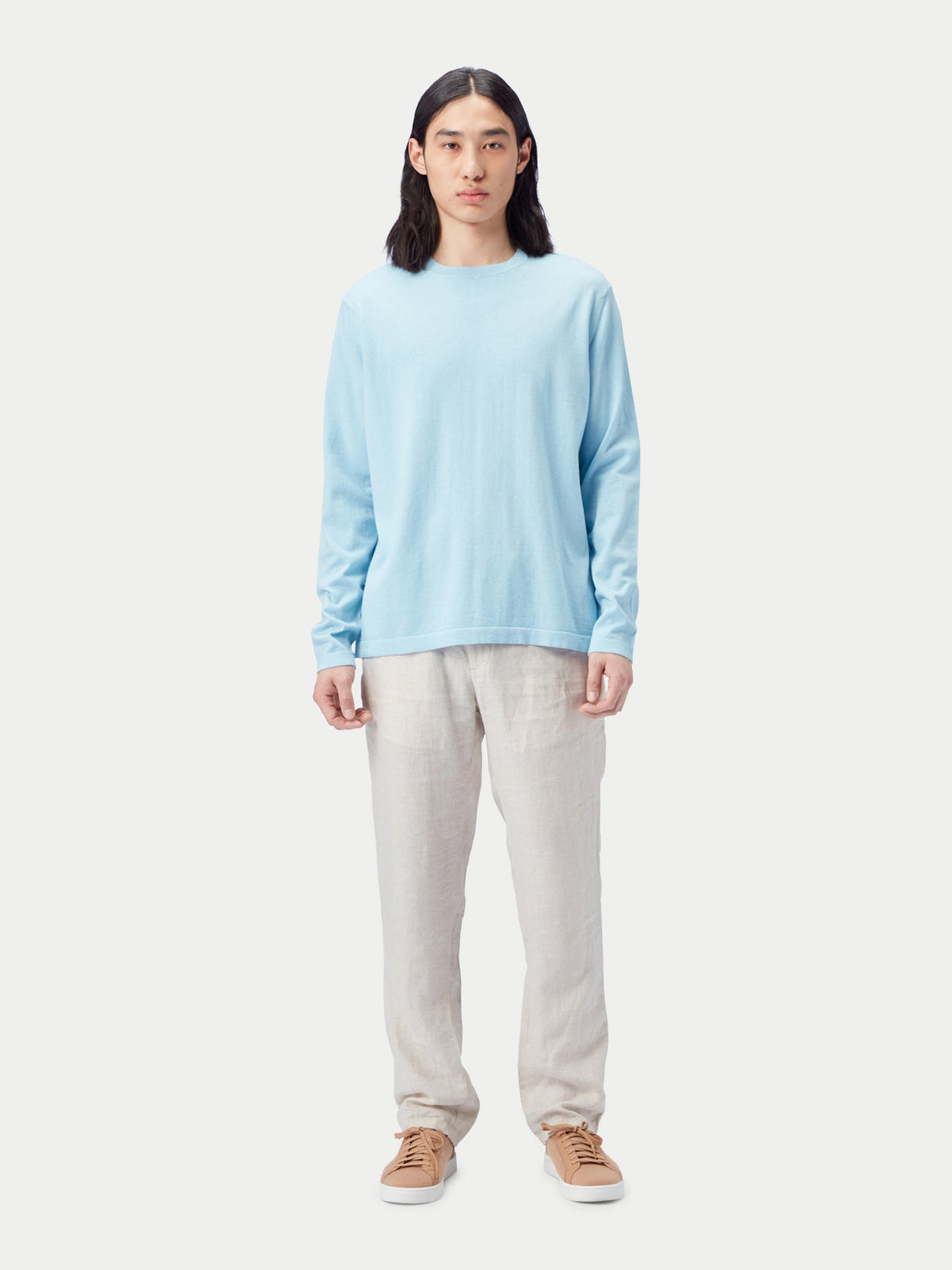 Men's Crewneck Cotton Silk Cashmere Blend Sweater — Forget Blue